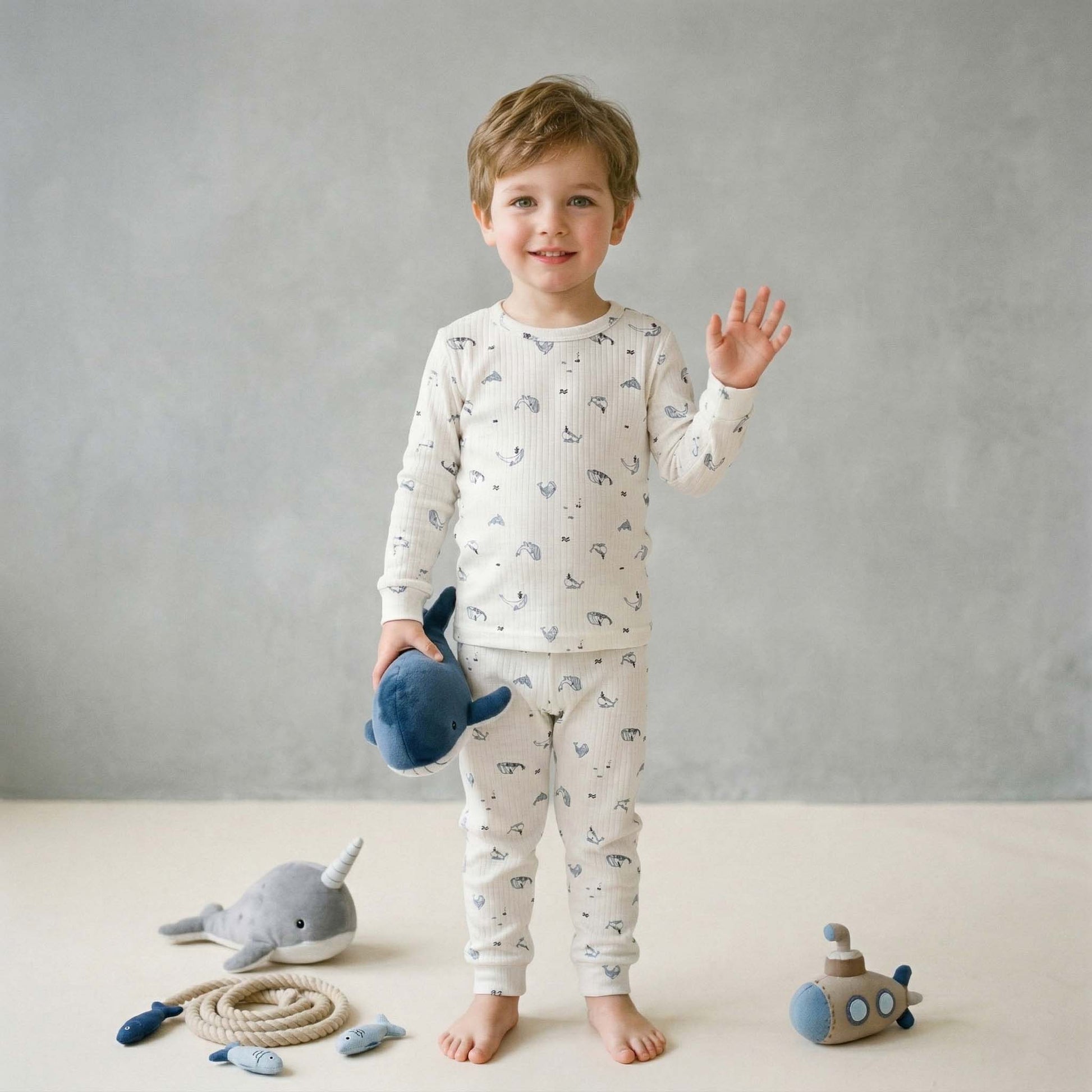 Whale Splashing Boys Pajama Set - White