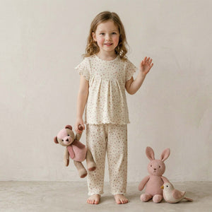 All Over Floral Print Girls Pajama Set - Cream