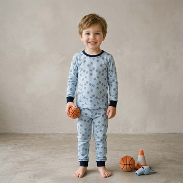 Playing Balls Boys Full Sleeves Pajama Set - Blue