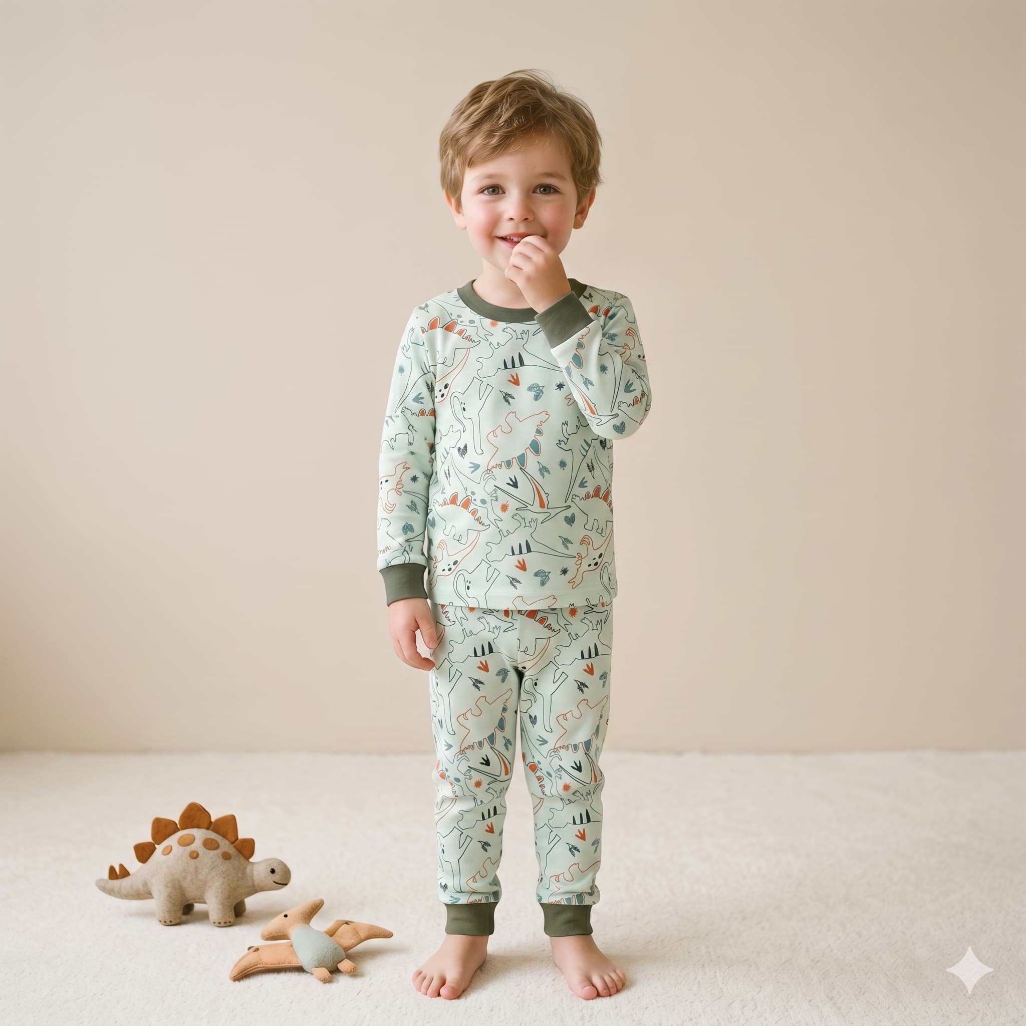 Dino Roam Boys Long Sleeves Pajama Set - Green