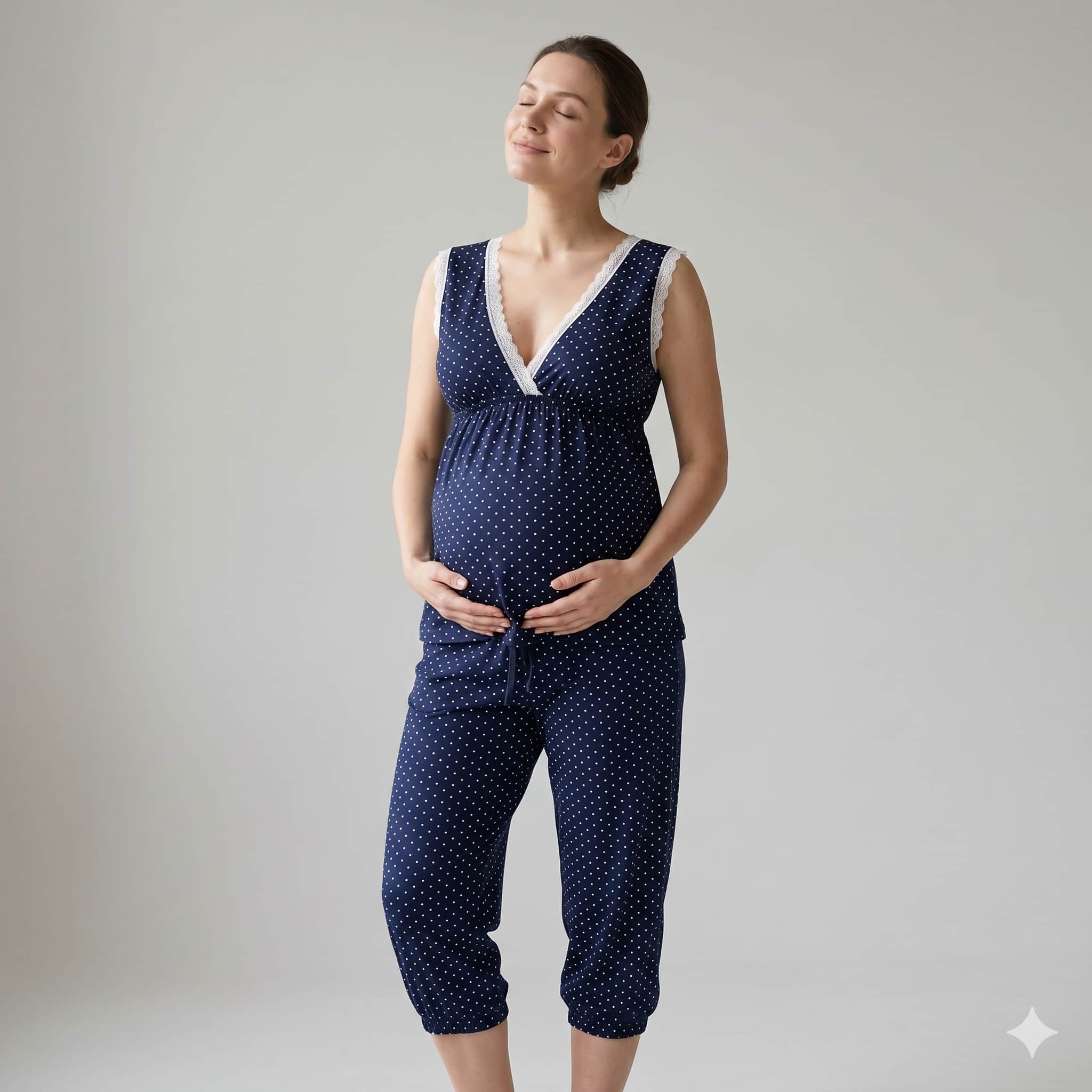 Midnight Dots Women Sleeveless Pajama Set - Navy Blue