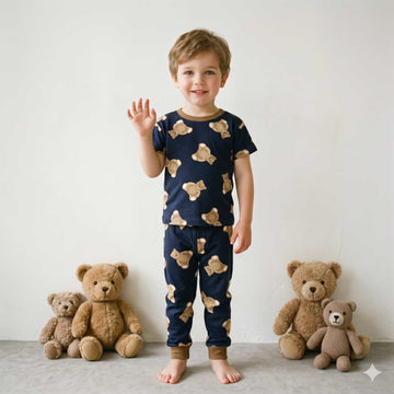 Cozy Cubs Boys Half Sleeves Pajama Set - Navy Blue