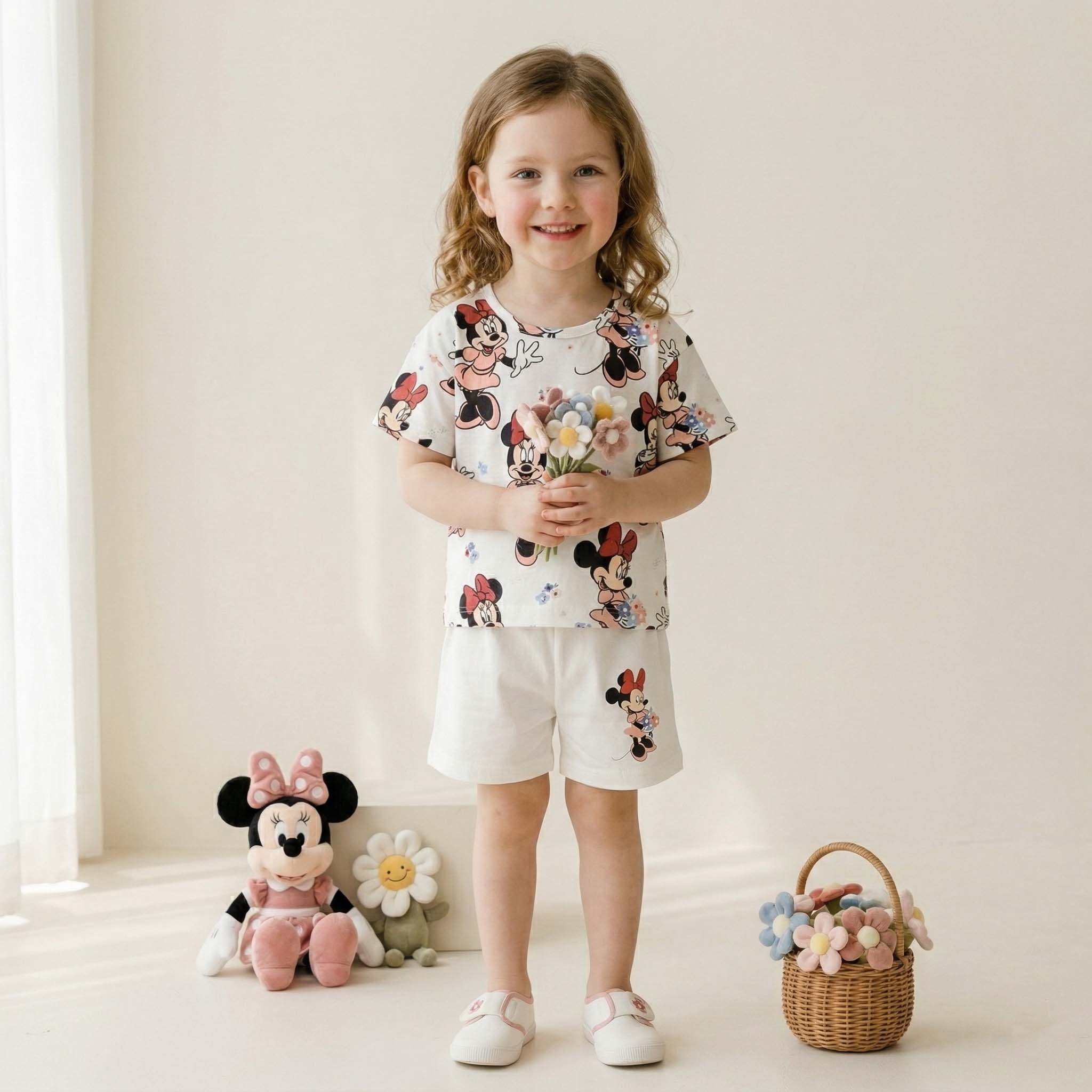 Pretty Minnie Mouse Girls Short Set - White