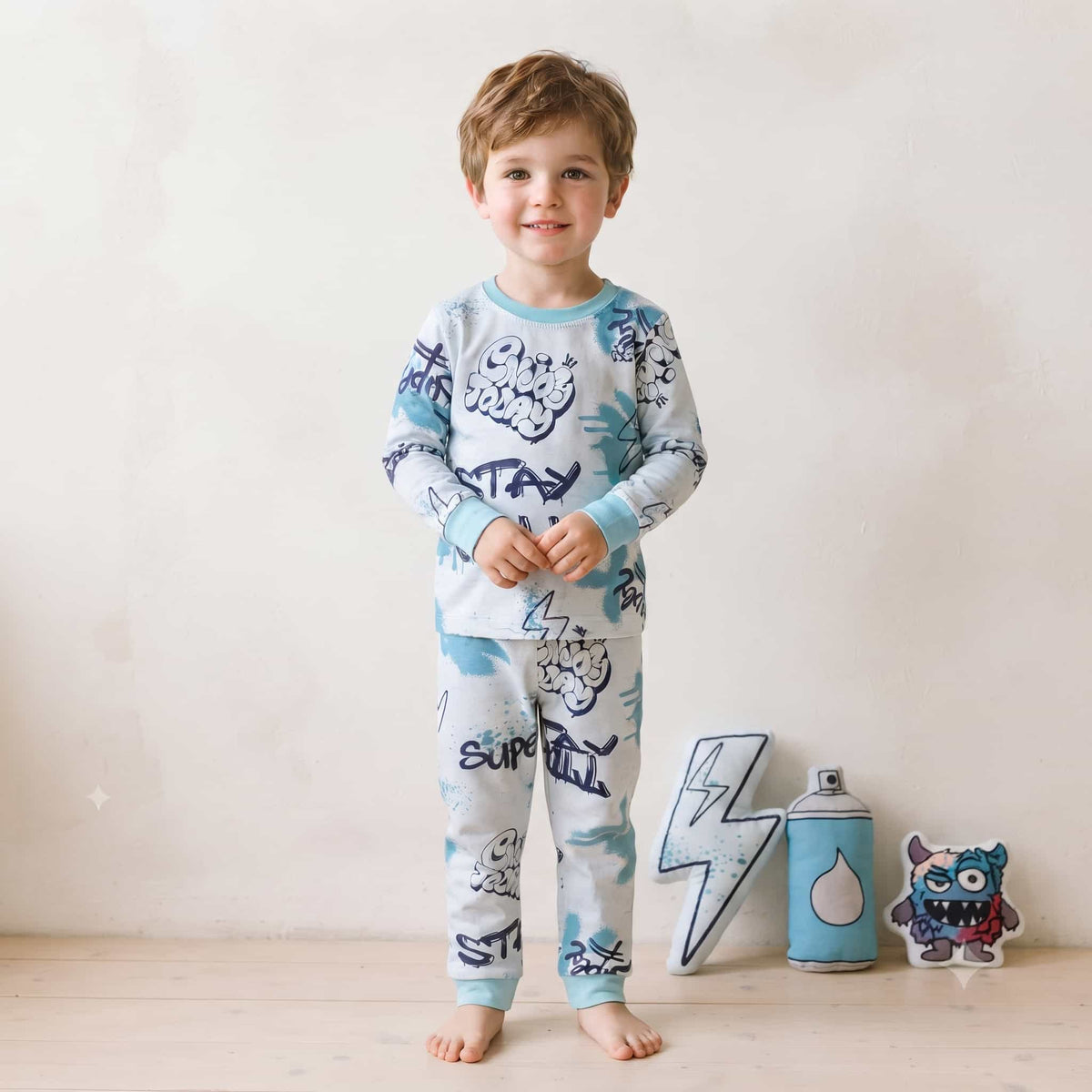 Stay Chill Boys Full Sleeves Pajama Set - Light Blue