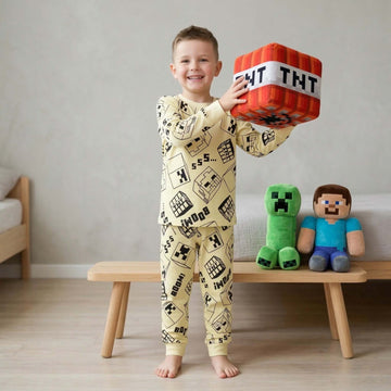Minecraft Boys Full Sleeves Pajama Set - Yellow