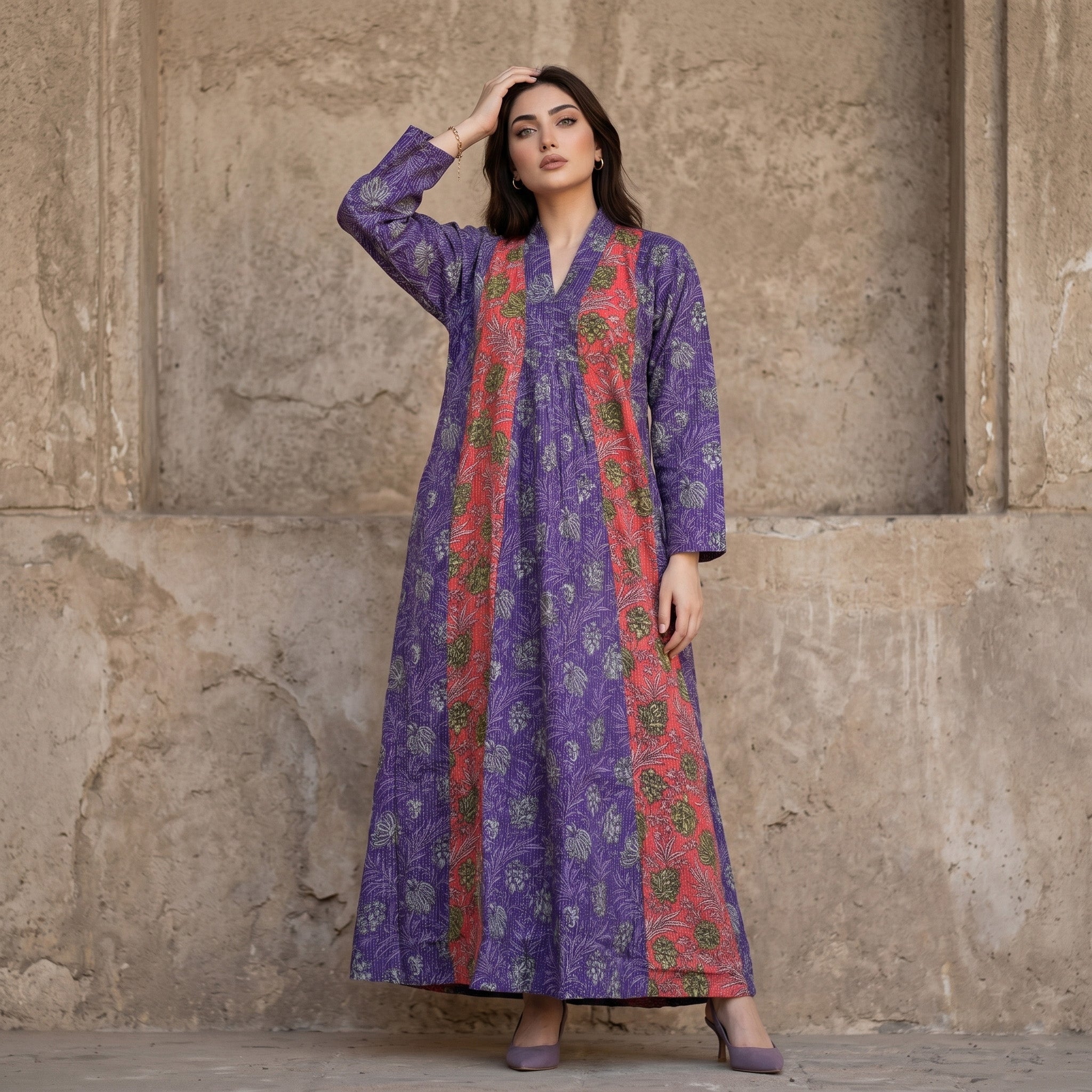 Floral Fusion Ethnic Women Darra - Blue & Red