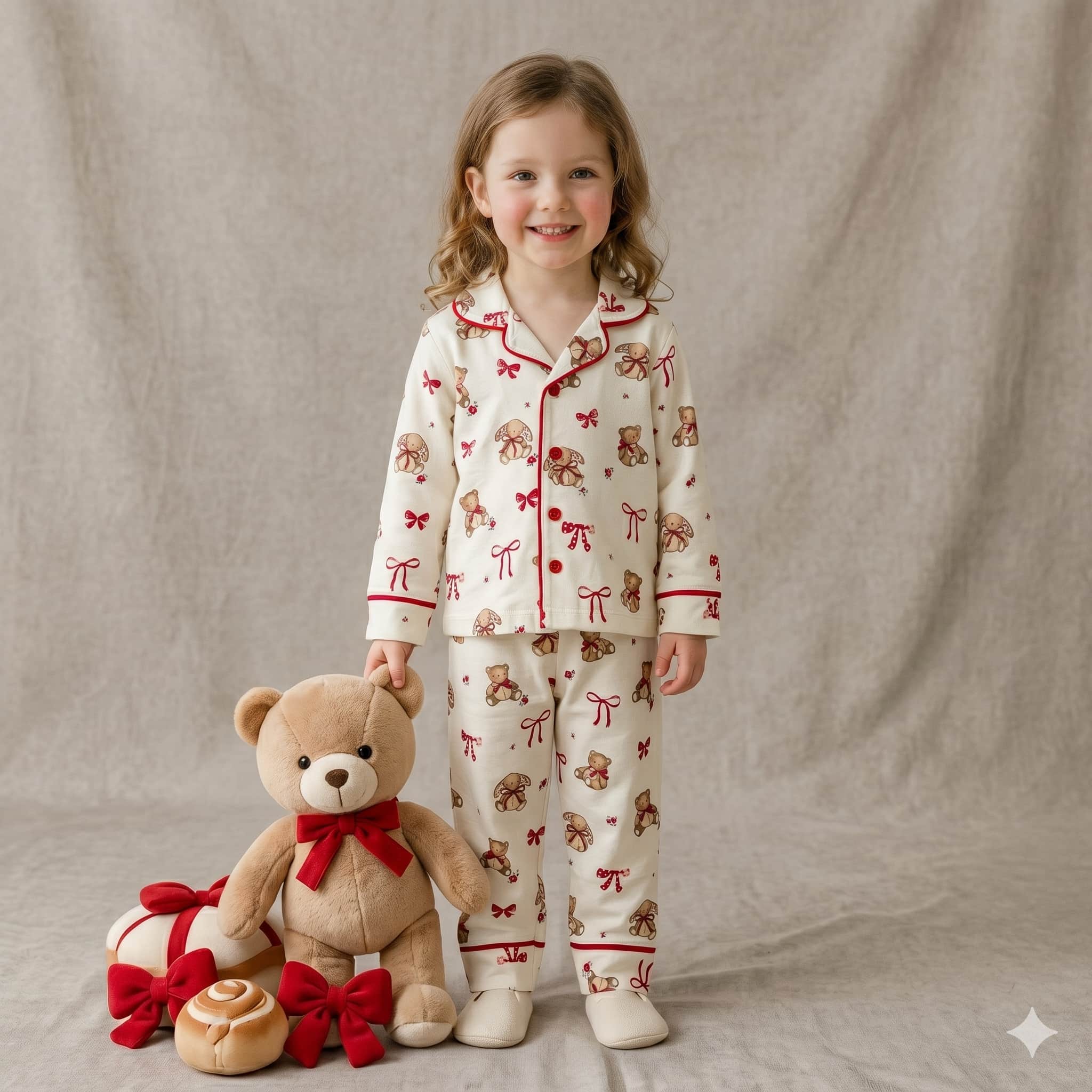 Scarlet Snuggles Girls Full Sleeves Pajama Set - Red