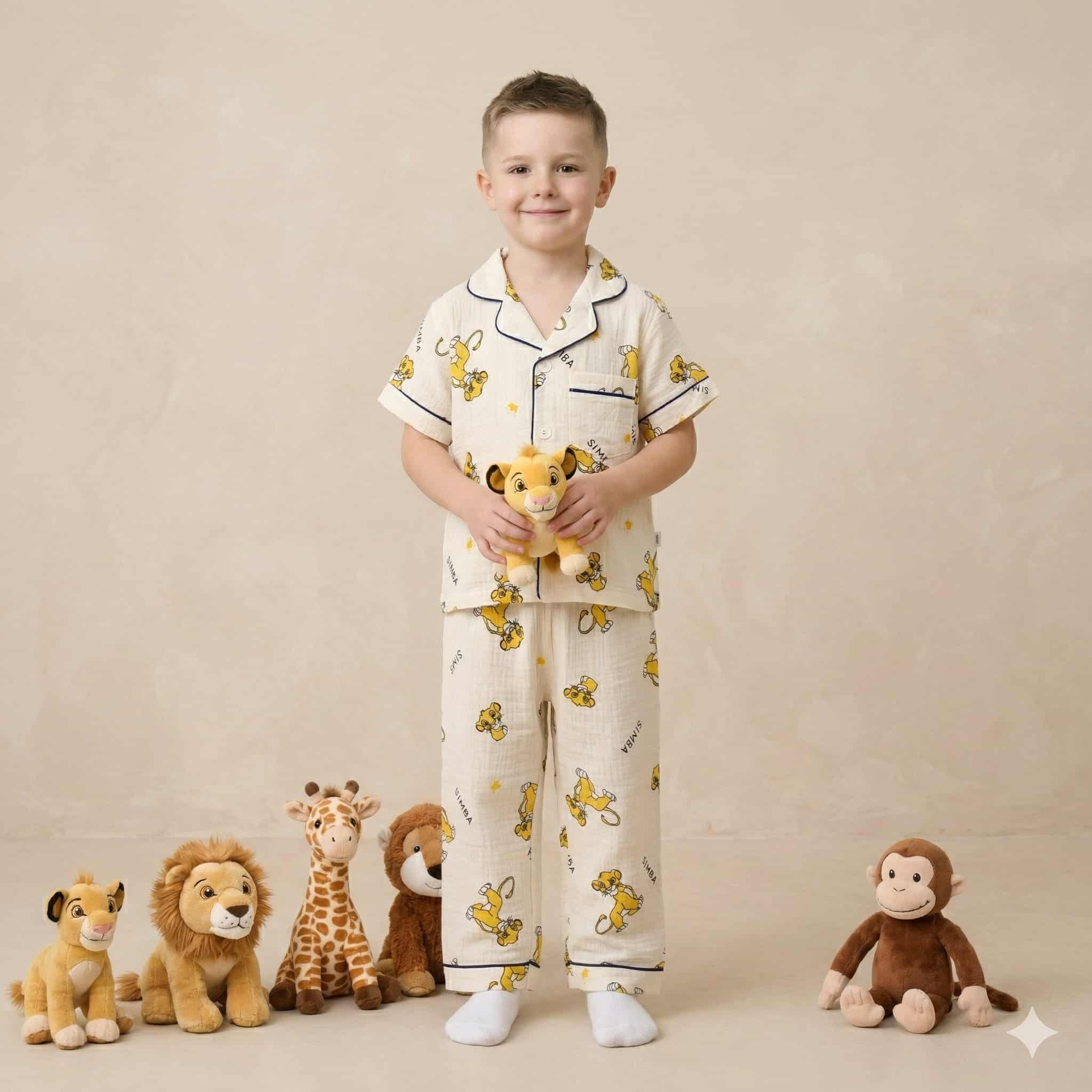Lion King Boys Half Sleeves Pajama Set- Off White
