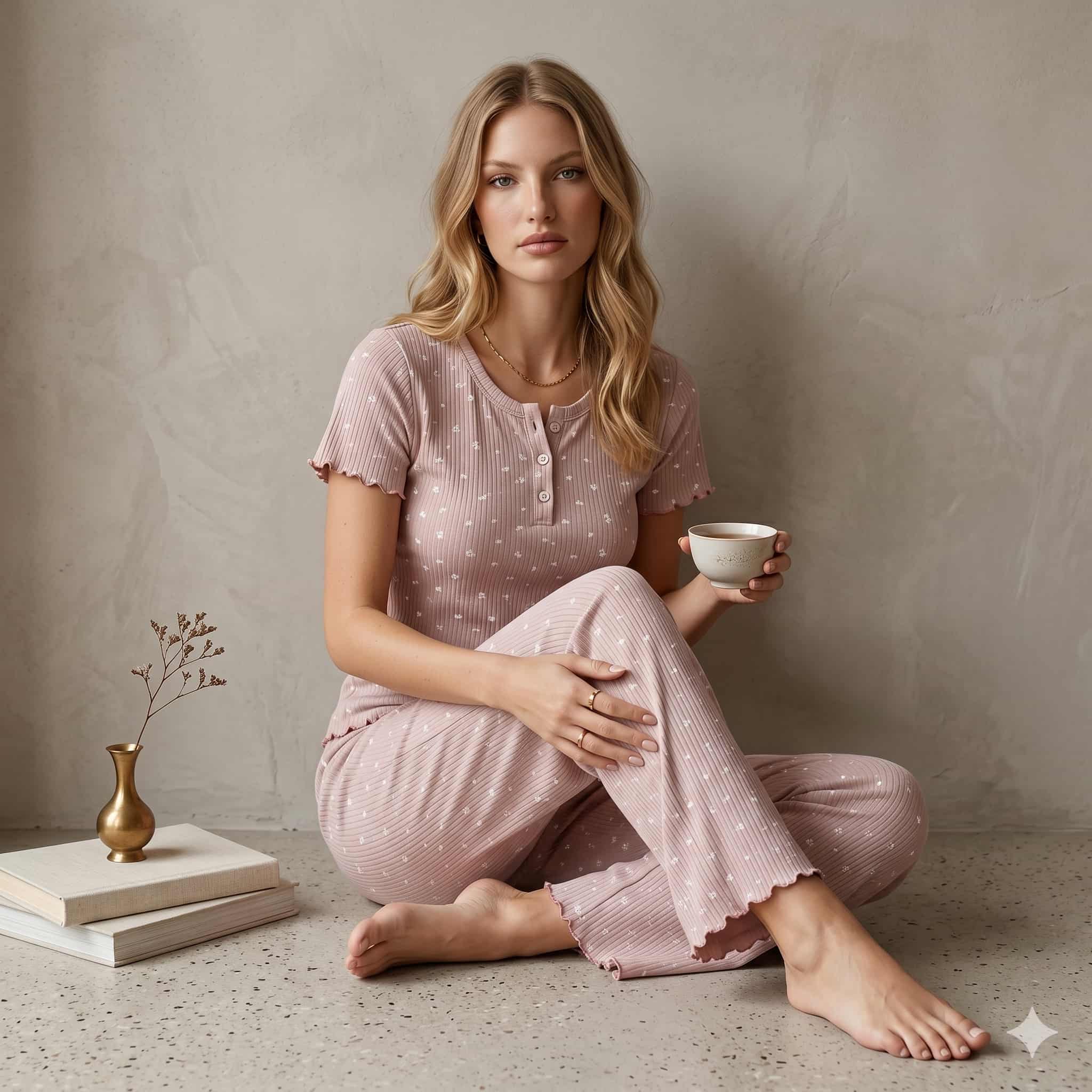 Ditsy Bloom Women Half Sleeves Pajama Set - Pink