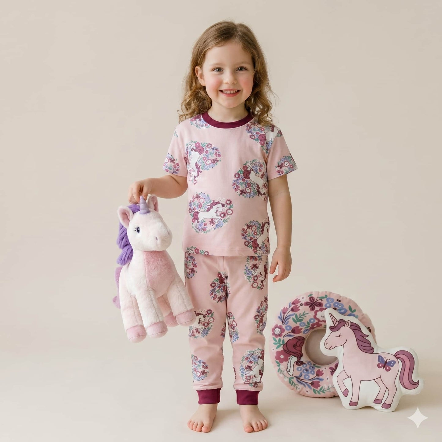Unicorn Dreams Girls Half sleeves pajama set - Pink