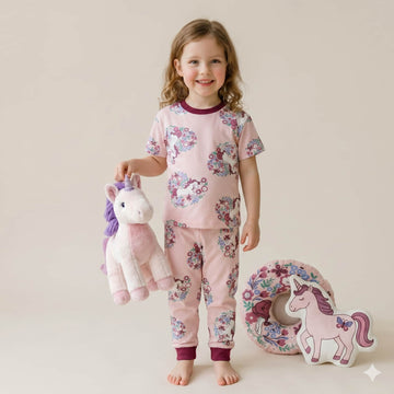 Unicorn Dreams Girls Half sleeves pajama set - Pink