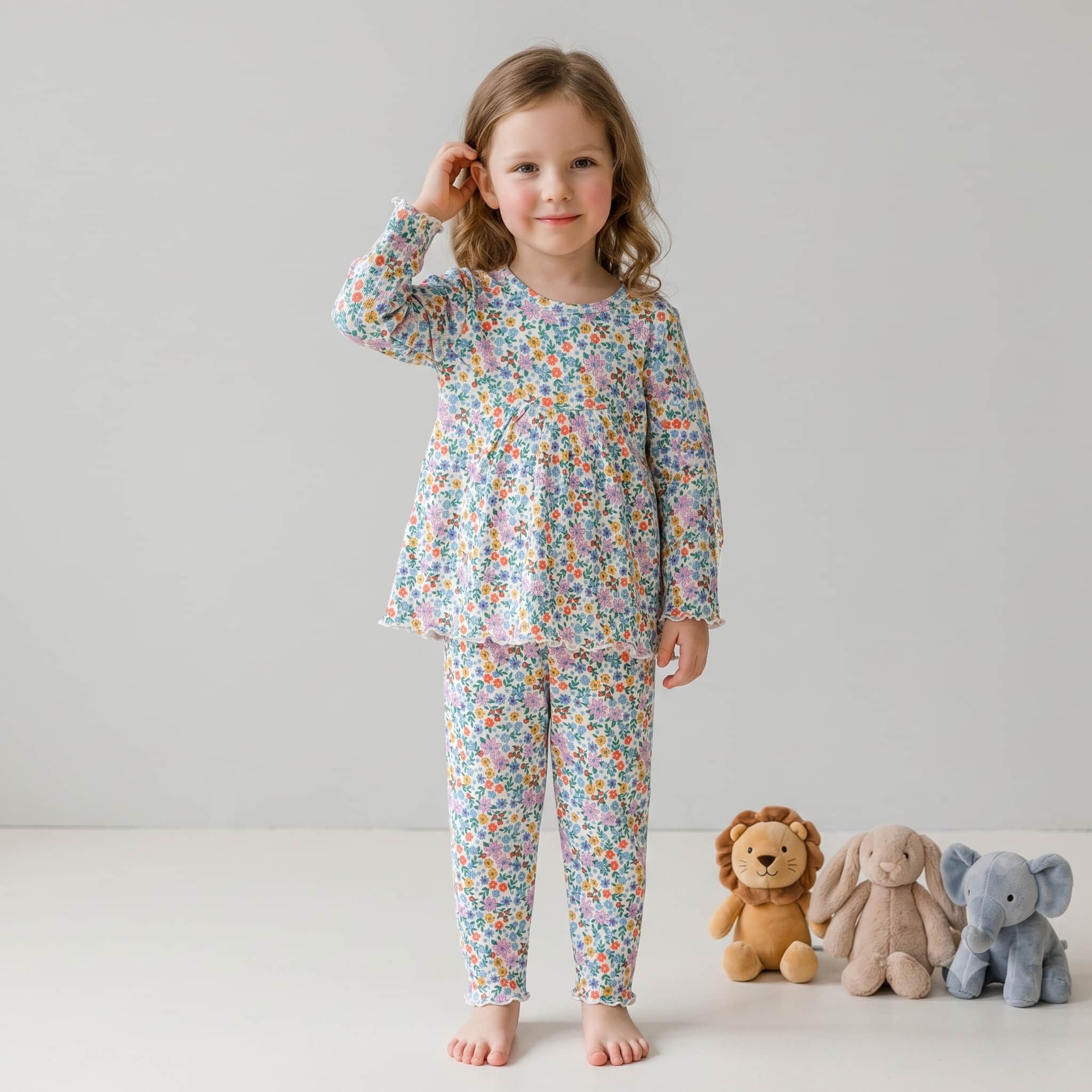 Spring Meadow Girls Full Sleeves Pajama Set - Cream