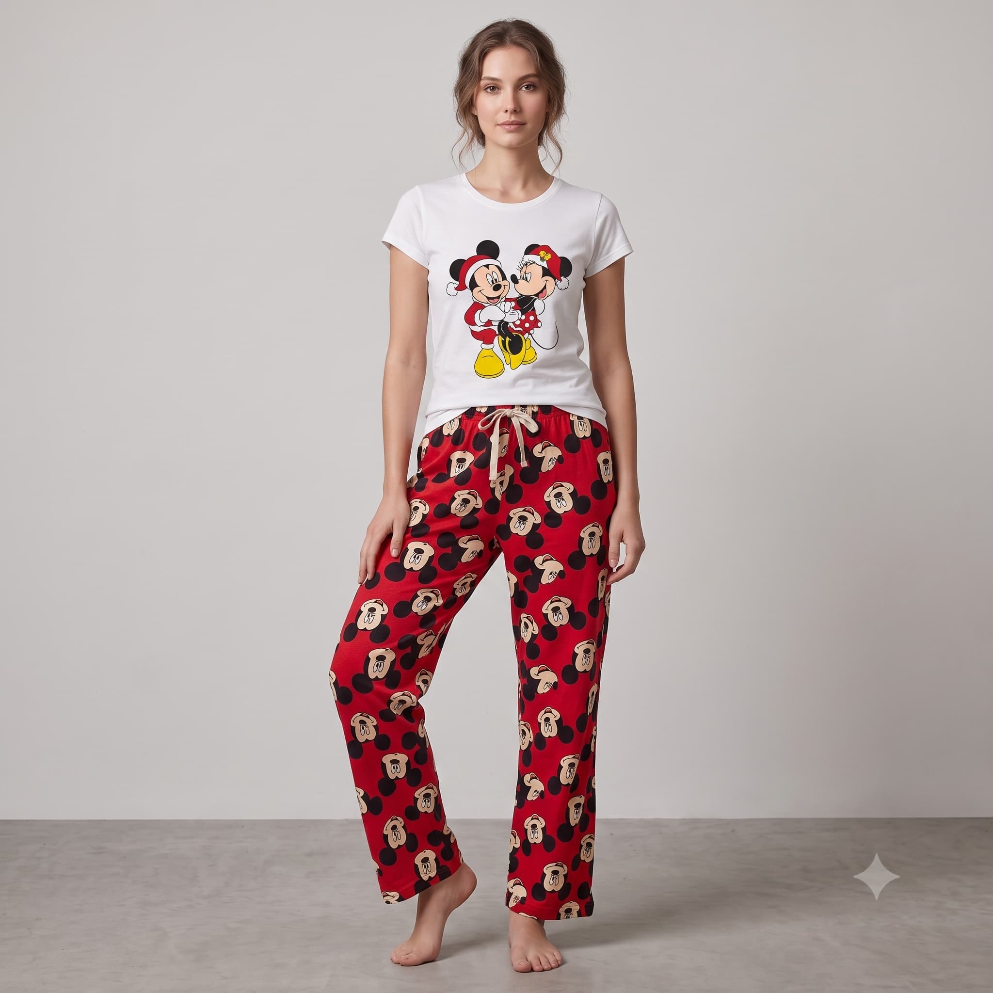 Mickey & Minnie Mouse Women Half Sleeves Pajama Set - White