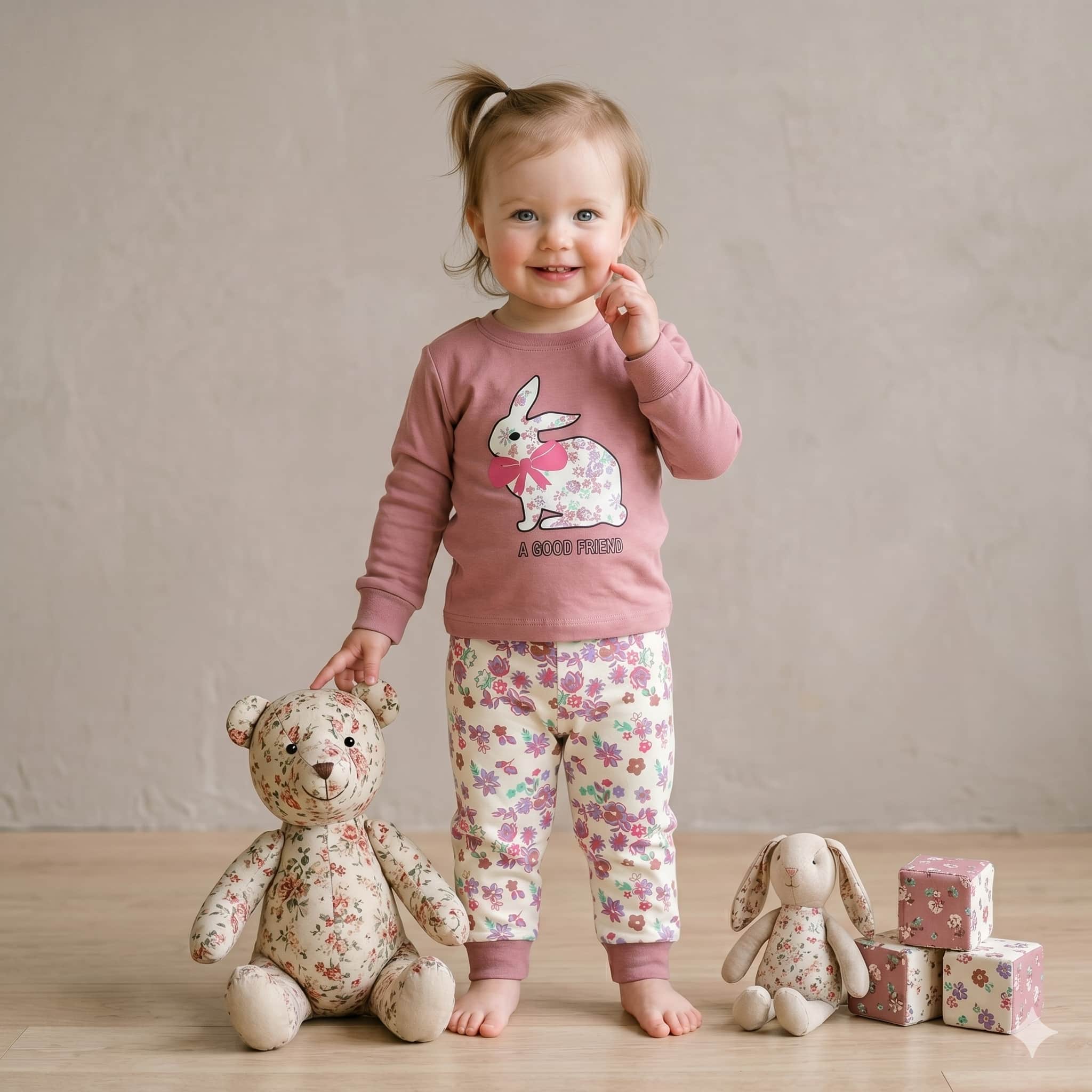 Bunny Bloom Baby Girls Full Sleeves Set with - Pink
