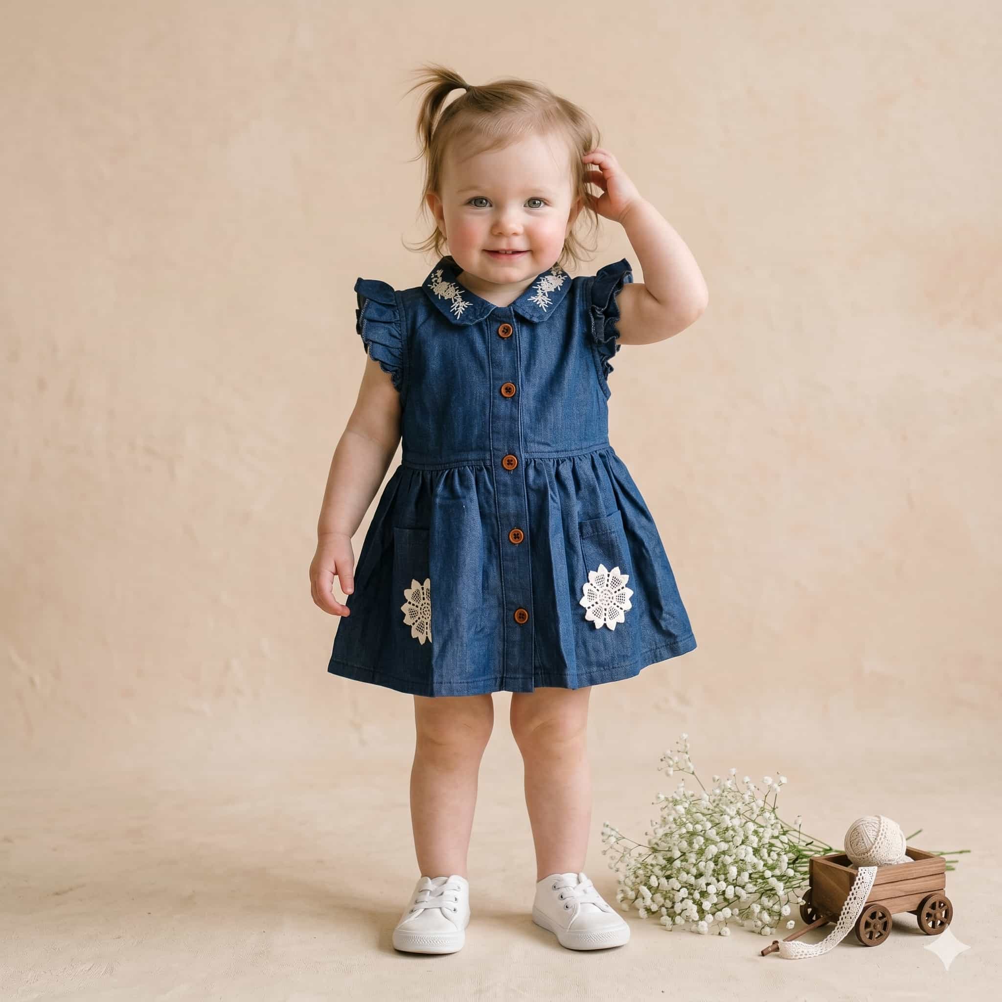 Azure Bloom Baby Girl Frock Set - Blue