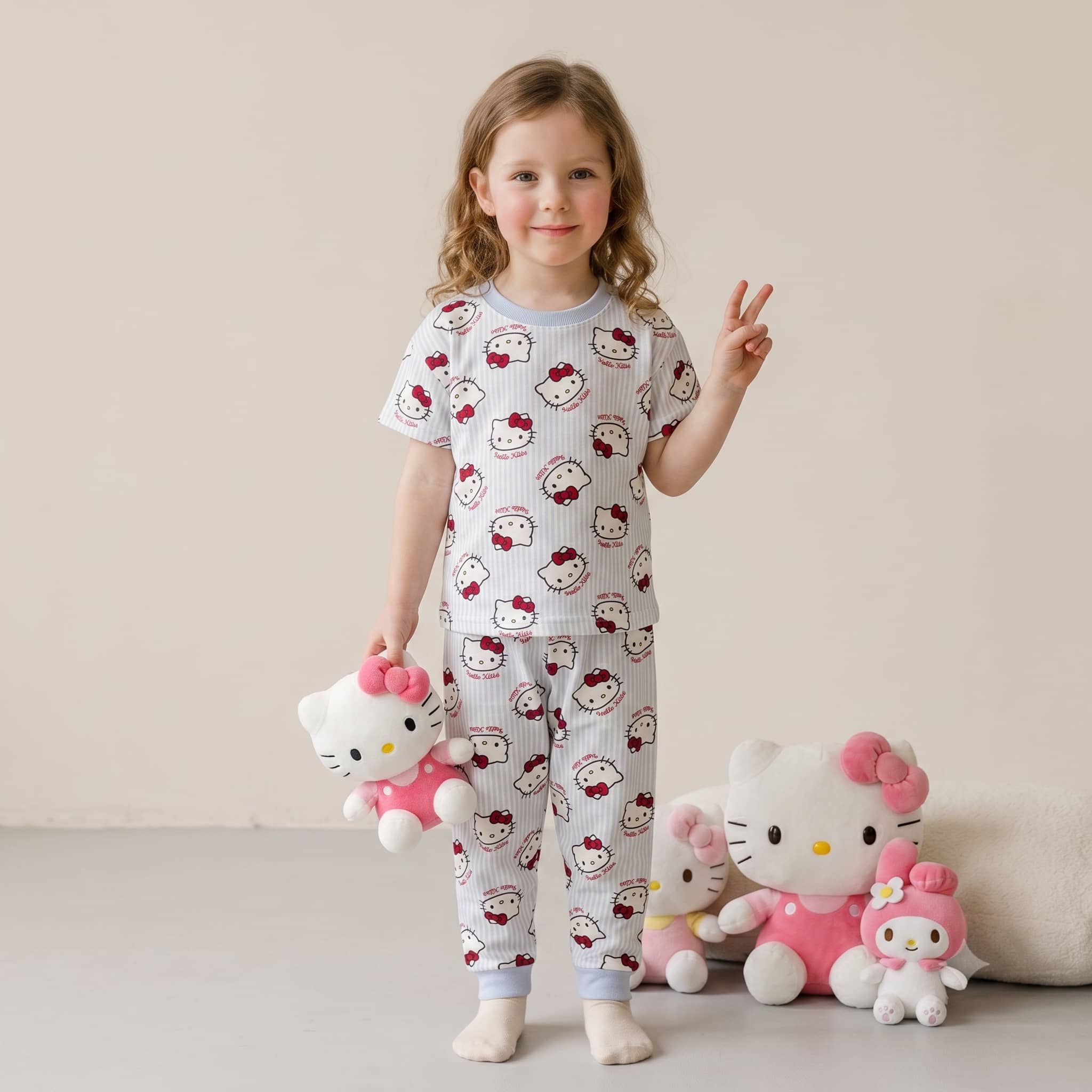 Hello Kitty Girls Half Sleeves Pajama Set – Light Blue