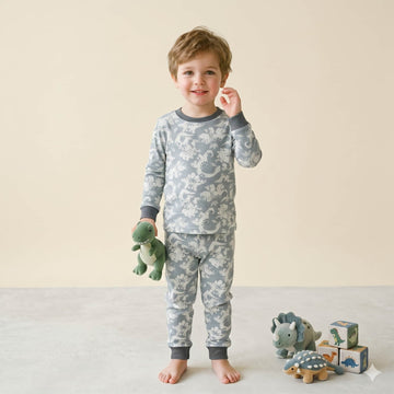 Dino Dreams Boys Full Sleeves Pajama Set – Grey