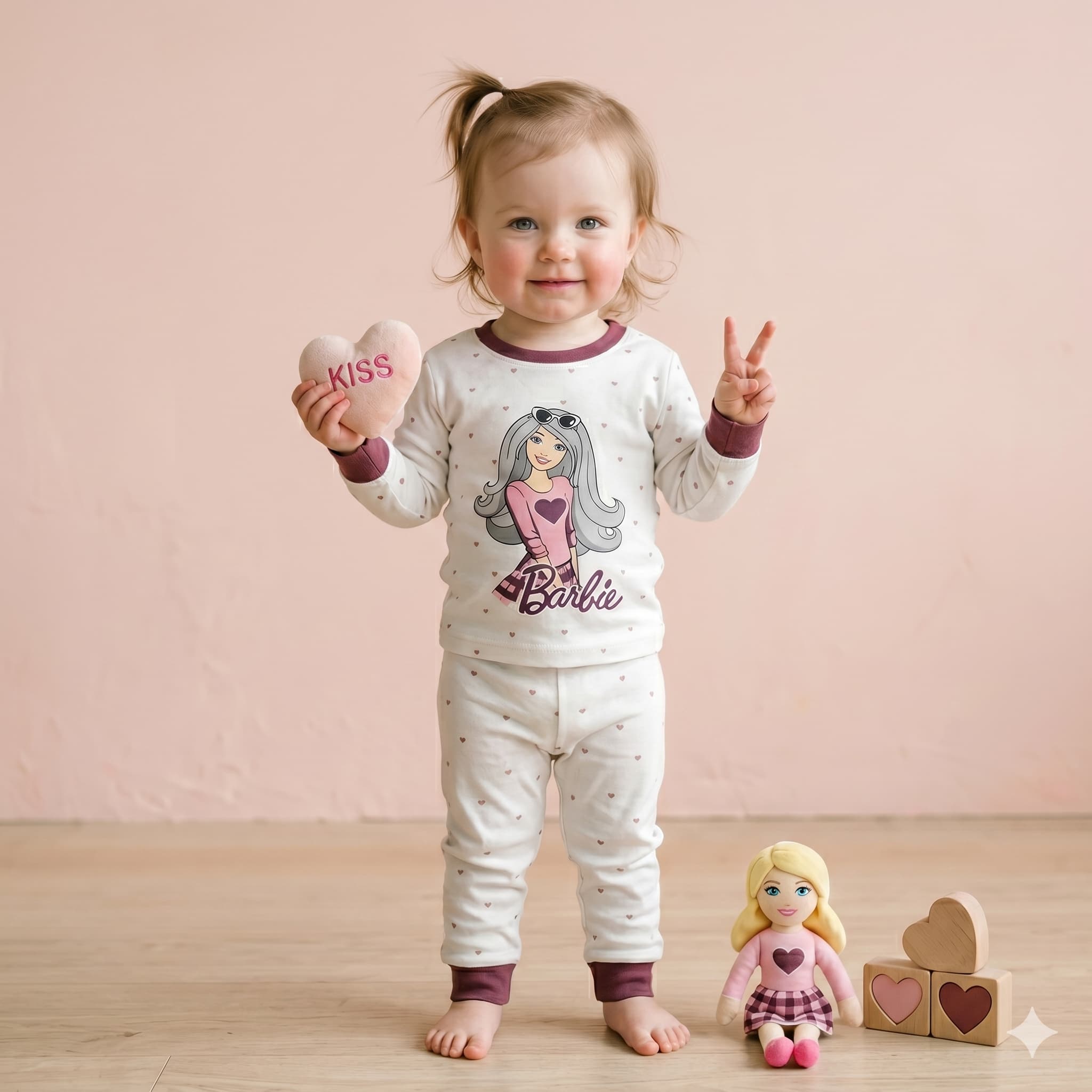 Barbie Chic Baby Girls Full Sleeves Pajama Set - Cream