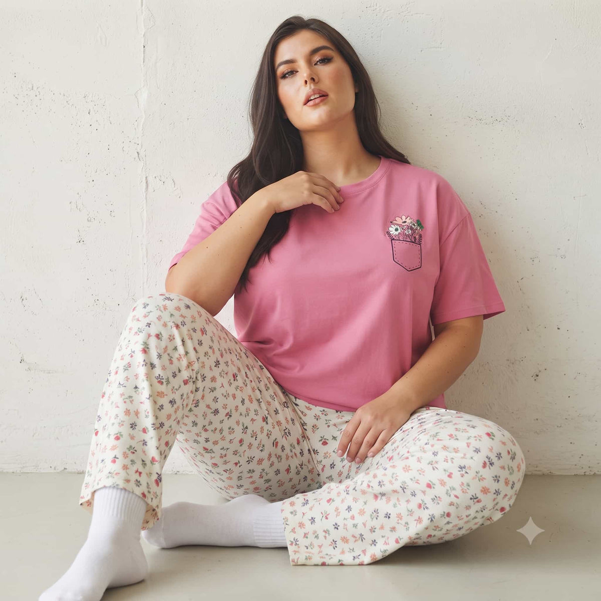 Petal Pocket Women Half Sleeves Pajama Set – Pink