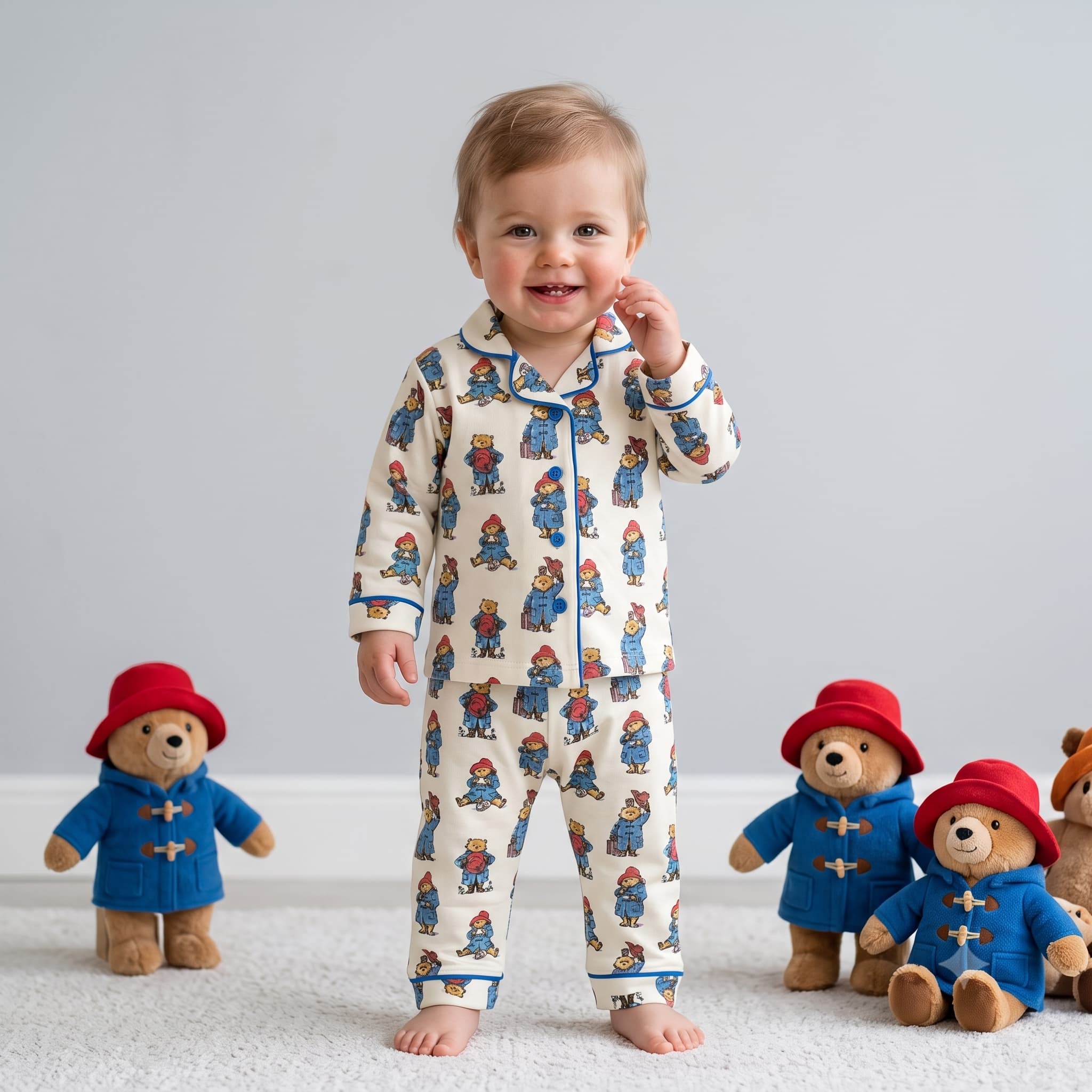 Teddy Bear Baby Boys Full Sleeves Pajama Set – Cream