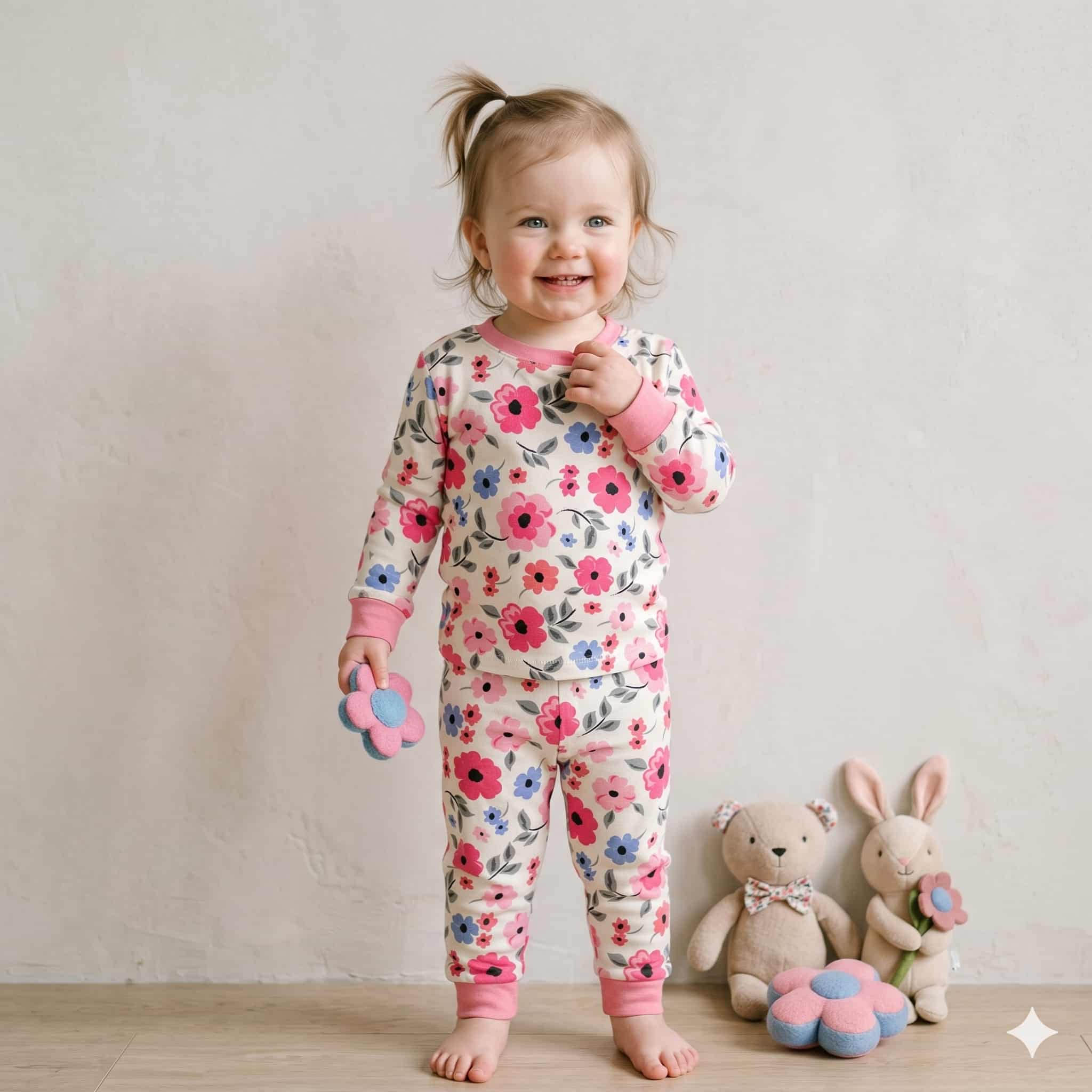 Spring Blossom baby Girls Full Sleeves Pajama Set - Cream