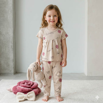 Blush Whimsy Girls Half Sleeves Pajama Set – Beige