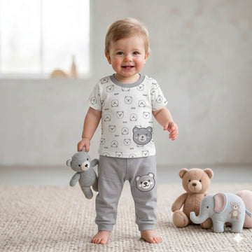 Little Bear Buddy Half Sleeves Baby boy Pajama Set - Grey