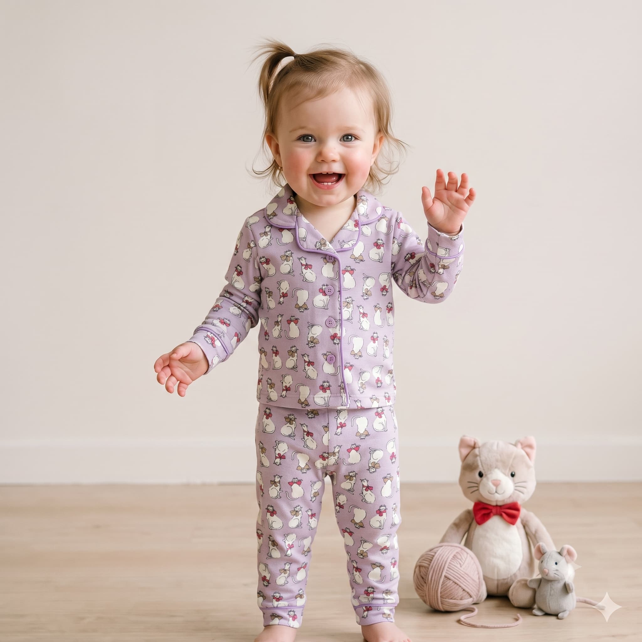 Kitty Charm Baby Girls Full Sleeves Pajama Set - Lavender