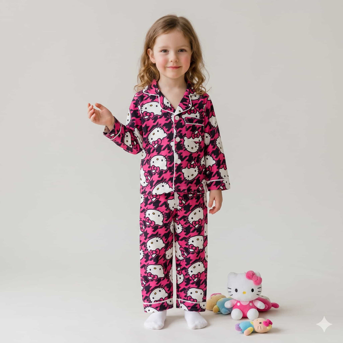 Hello Kitty Girls Full Sleeves Pajama Set - Hot Pink