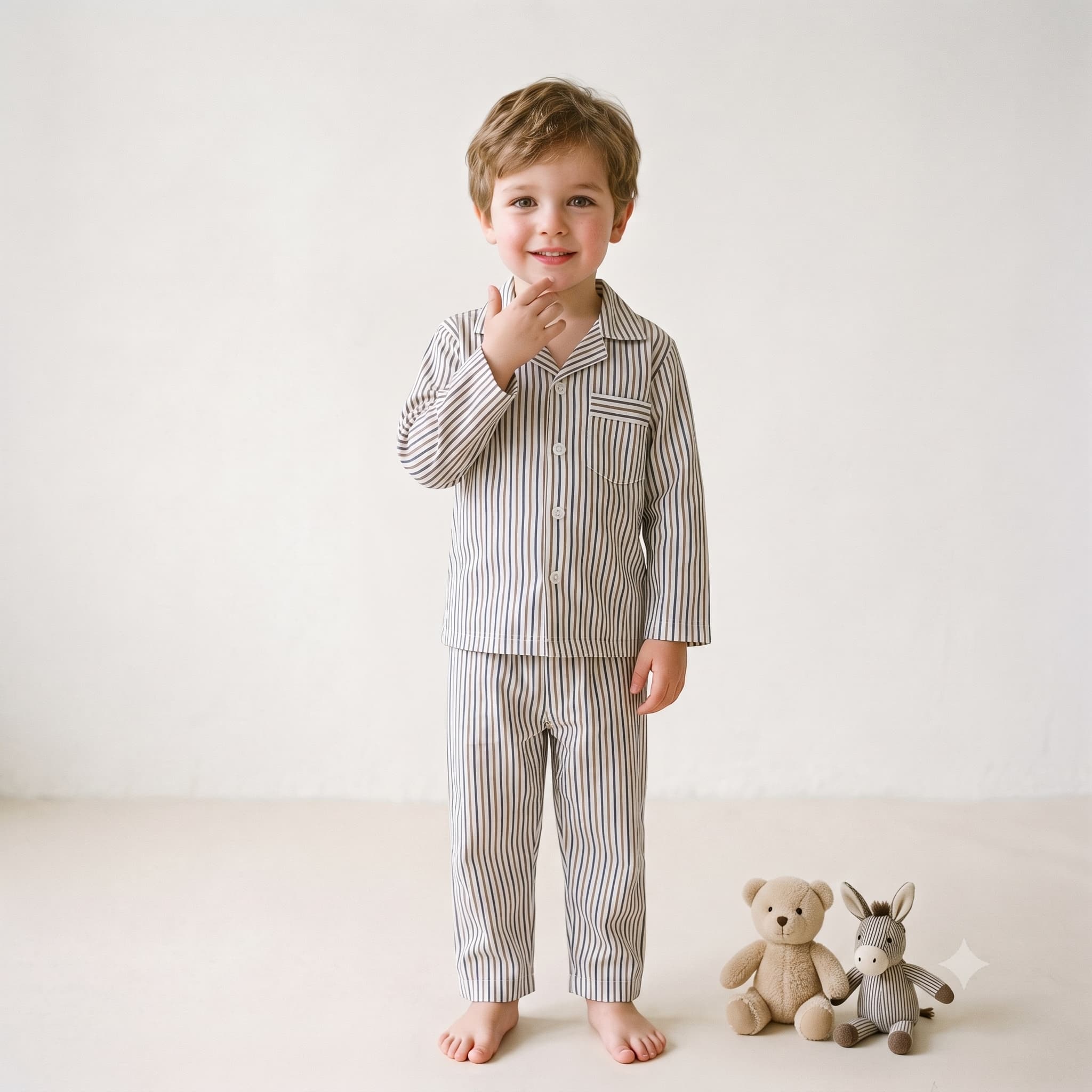 Dreamy Threads Boys Full Sleeves Pajama Set - Blue Stripes