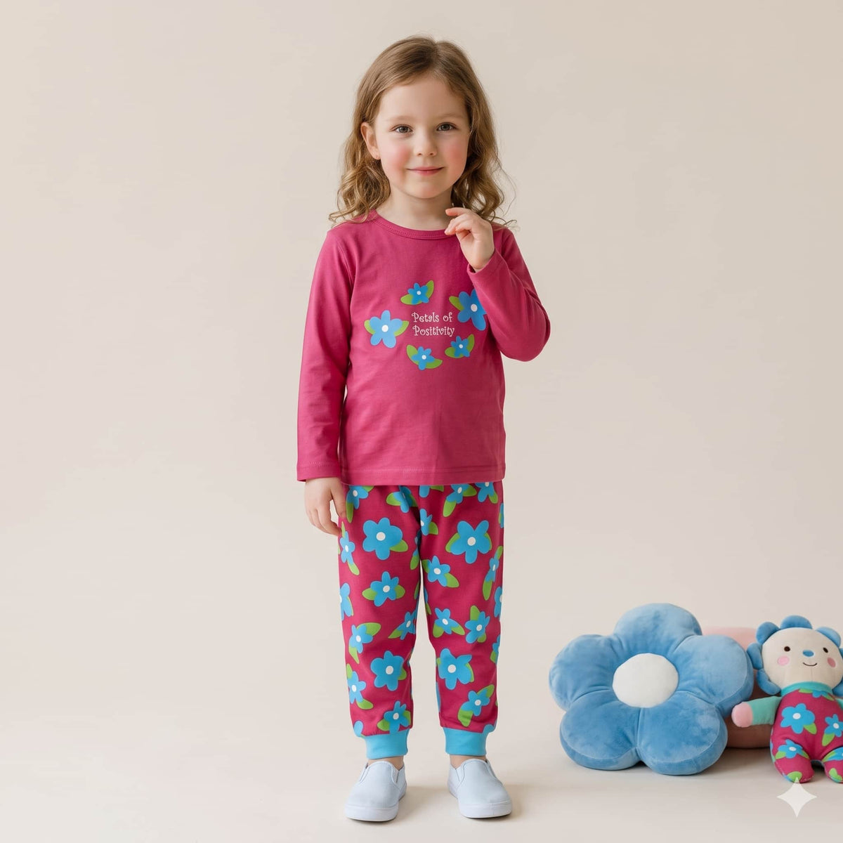 Bloom Bliss Girls Winter Full Sleeves Pajama Set – Pink