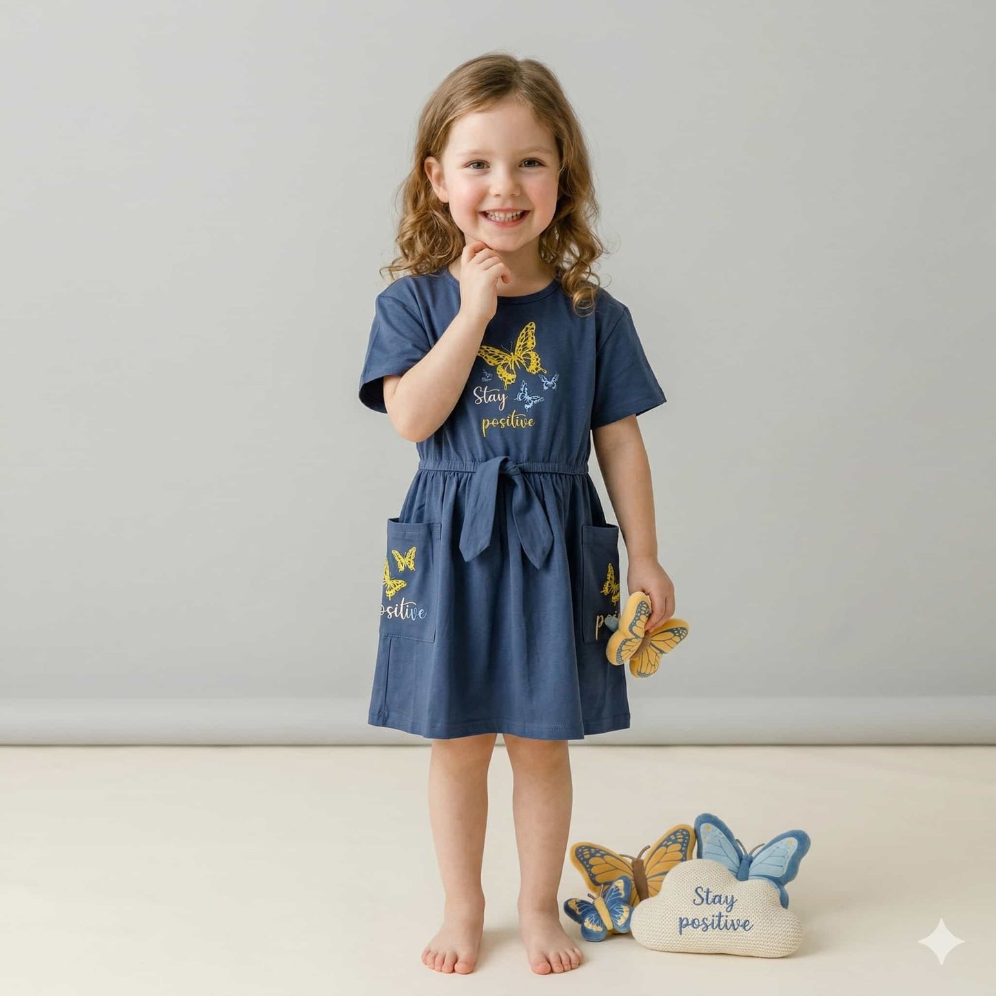 Butter Fly Girl Frock - Dark Blue