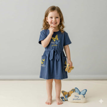 Butter Fly Girl Frock - Dark Blue
