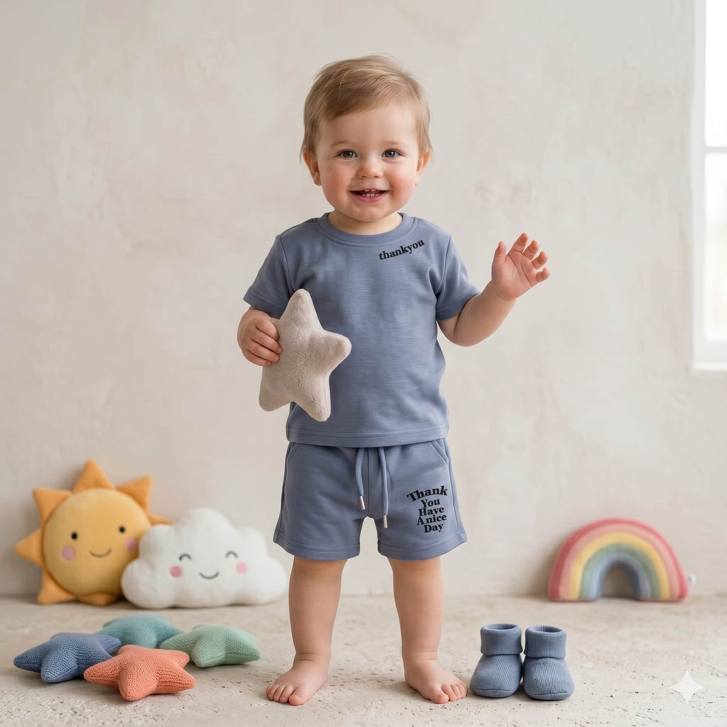 Chic Gratitude Baby boys Half sleeves Short set - Dusty Blue