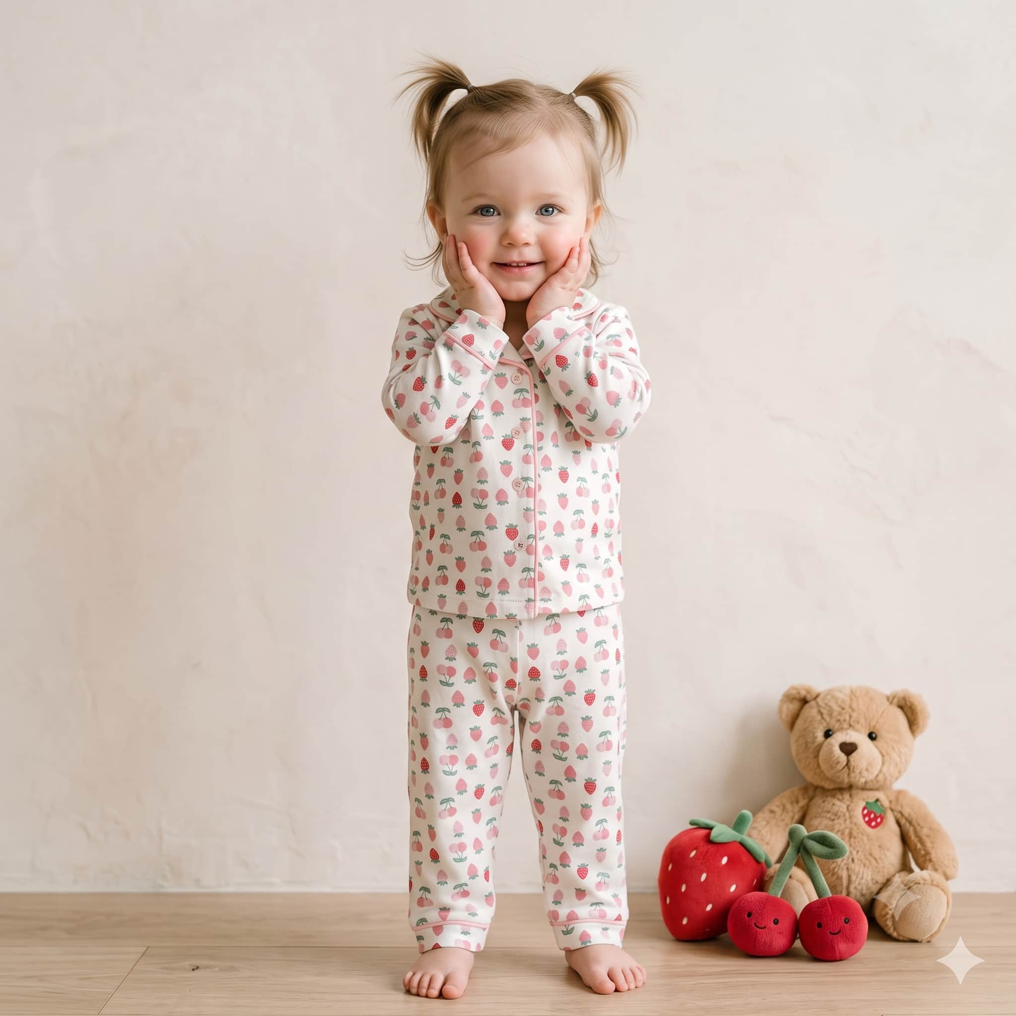Berry Sweet Baby Girls Full Sleeves Pajama Set - Off-White