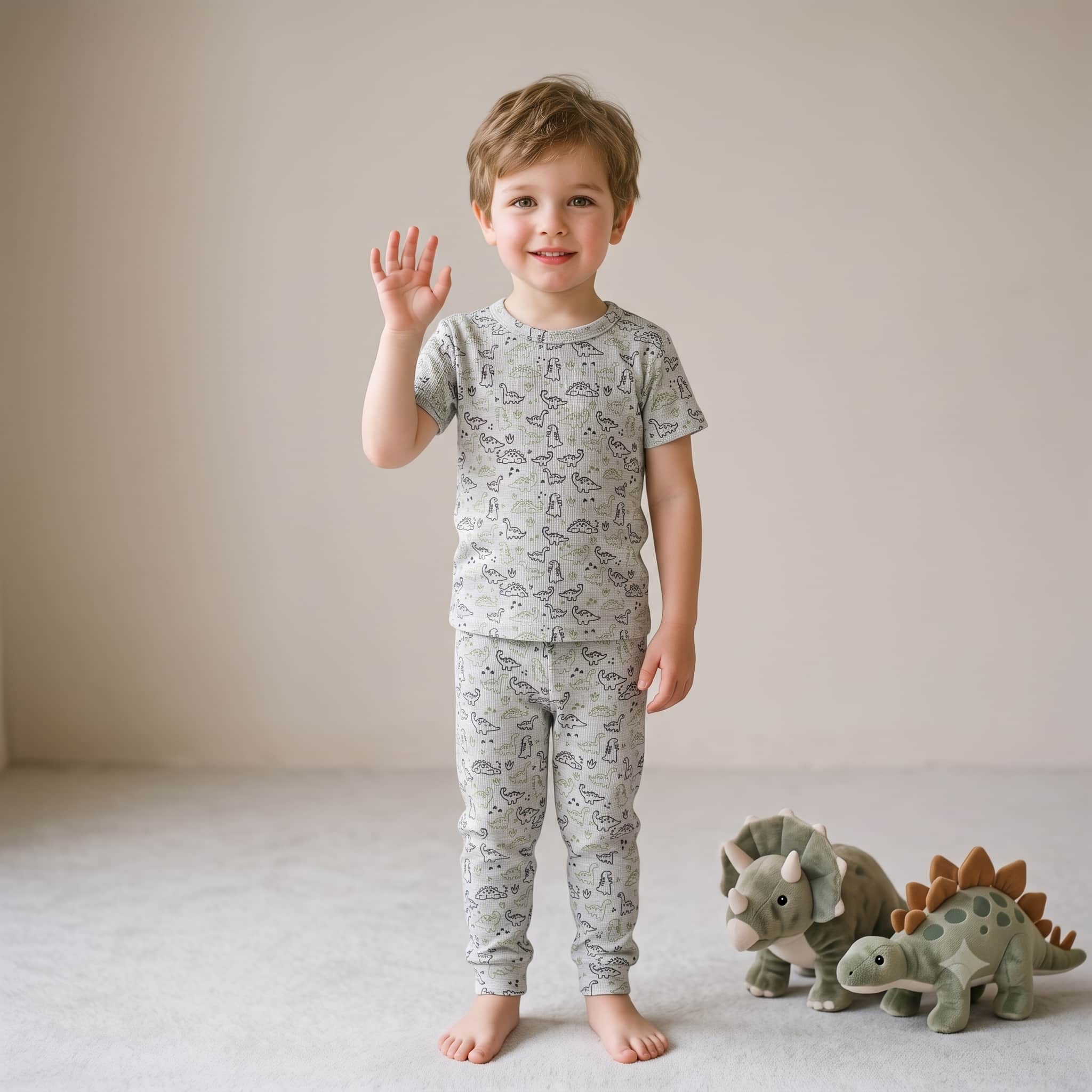 Roaring Playtime Boys Half Sleeves Pajama Set - Light Grey