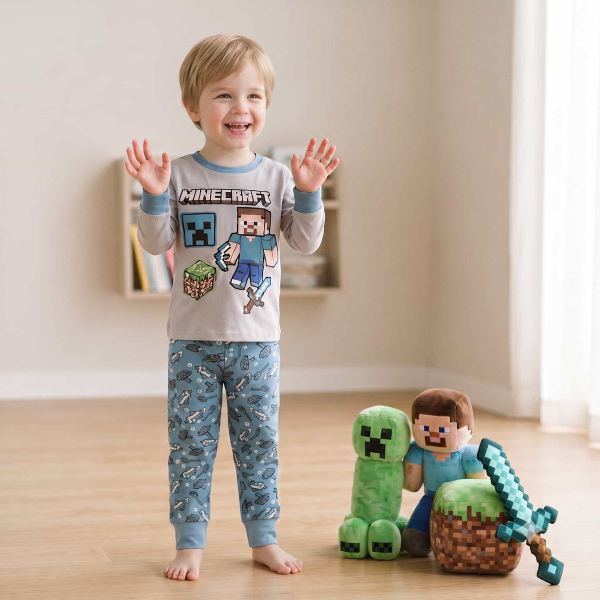 Minecraft Boys Full Sleeves Pajama Set – Grey
