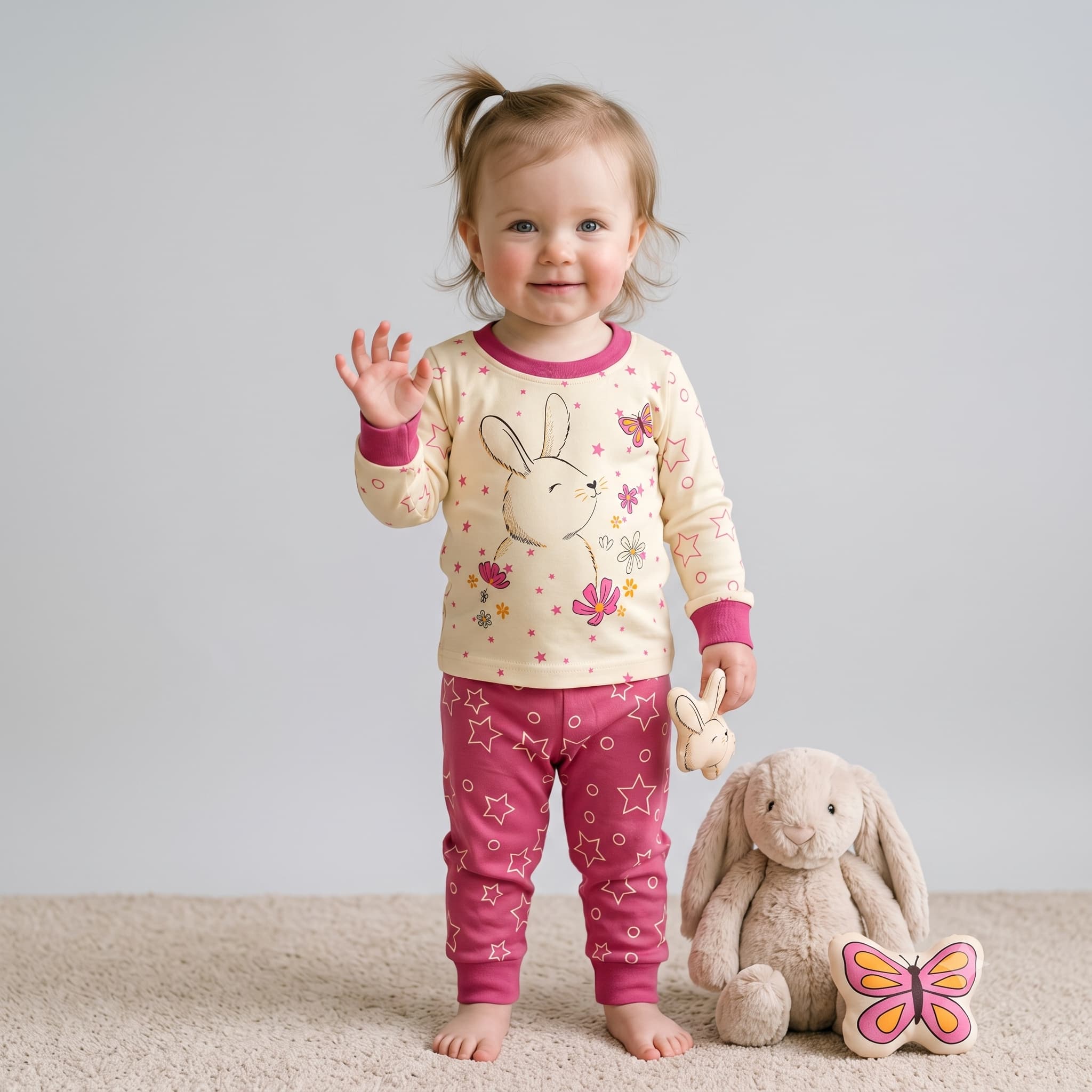 Twinkle Bunny Baby Girls Full Sleeves Pajama Set with Sunny Yellow