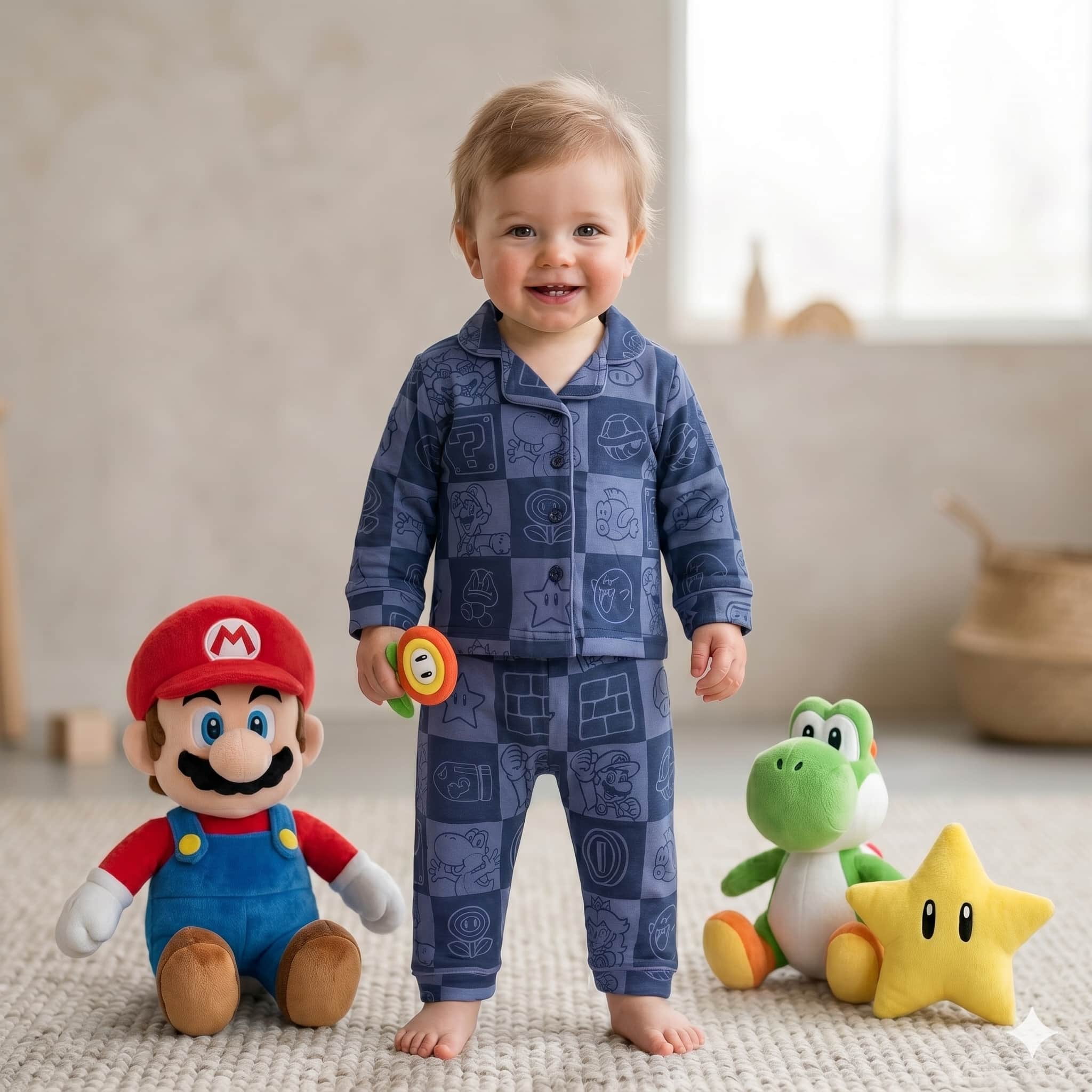 Pixel-Perfect Gaming Adventure Baby Boys Full Sleeves Pajama Set - Blue