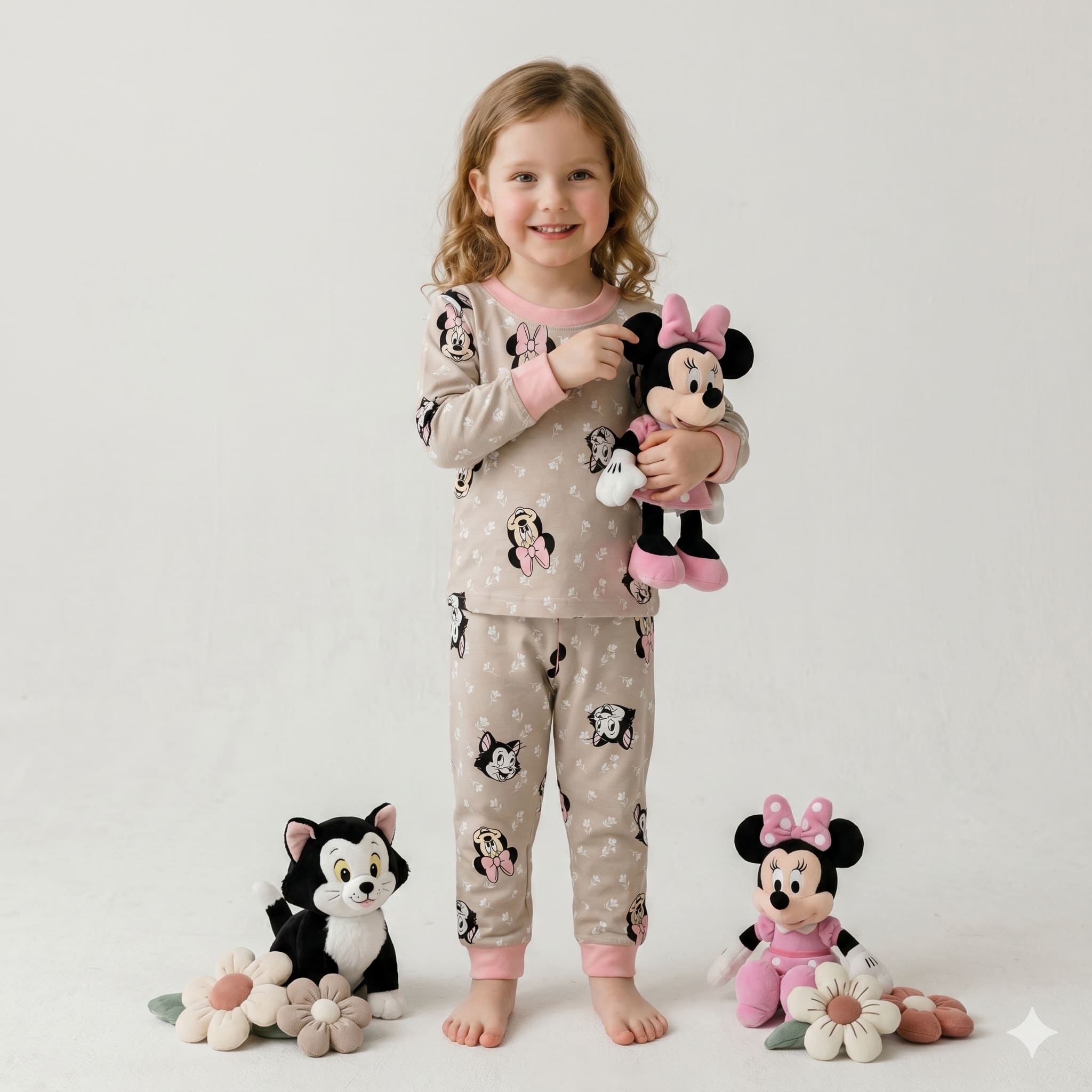 Minnie Mouse Girls Full Sleeves Pajama Set – Beige