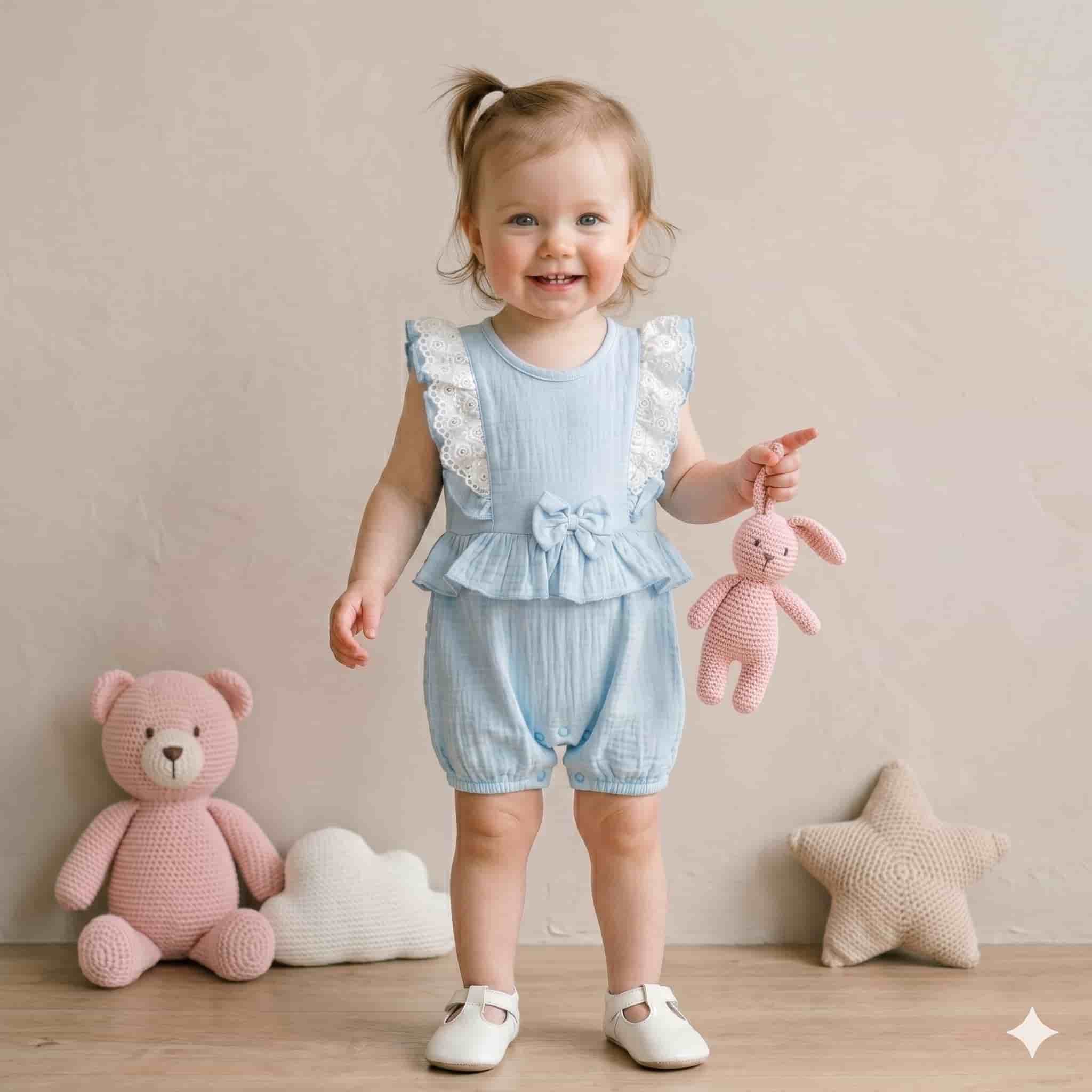Sky Petal Baby Girls Half Sleeves Set - Blue