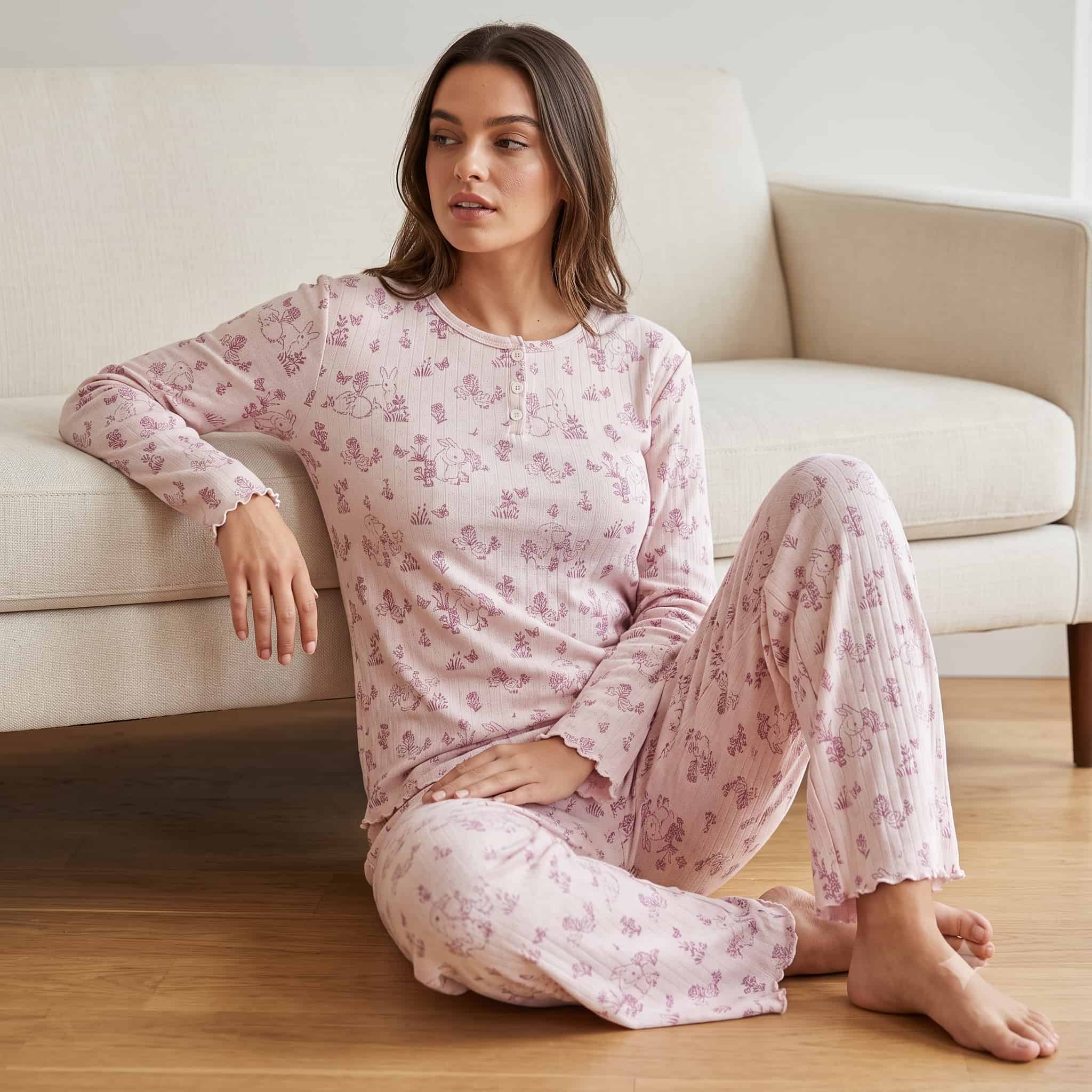 Bunny Meadow Women Full Sleeve Pajama Set - Light Pink