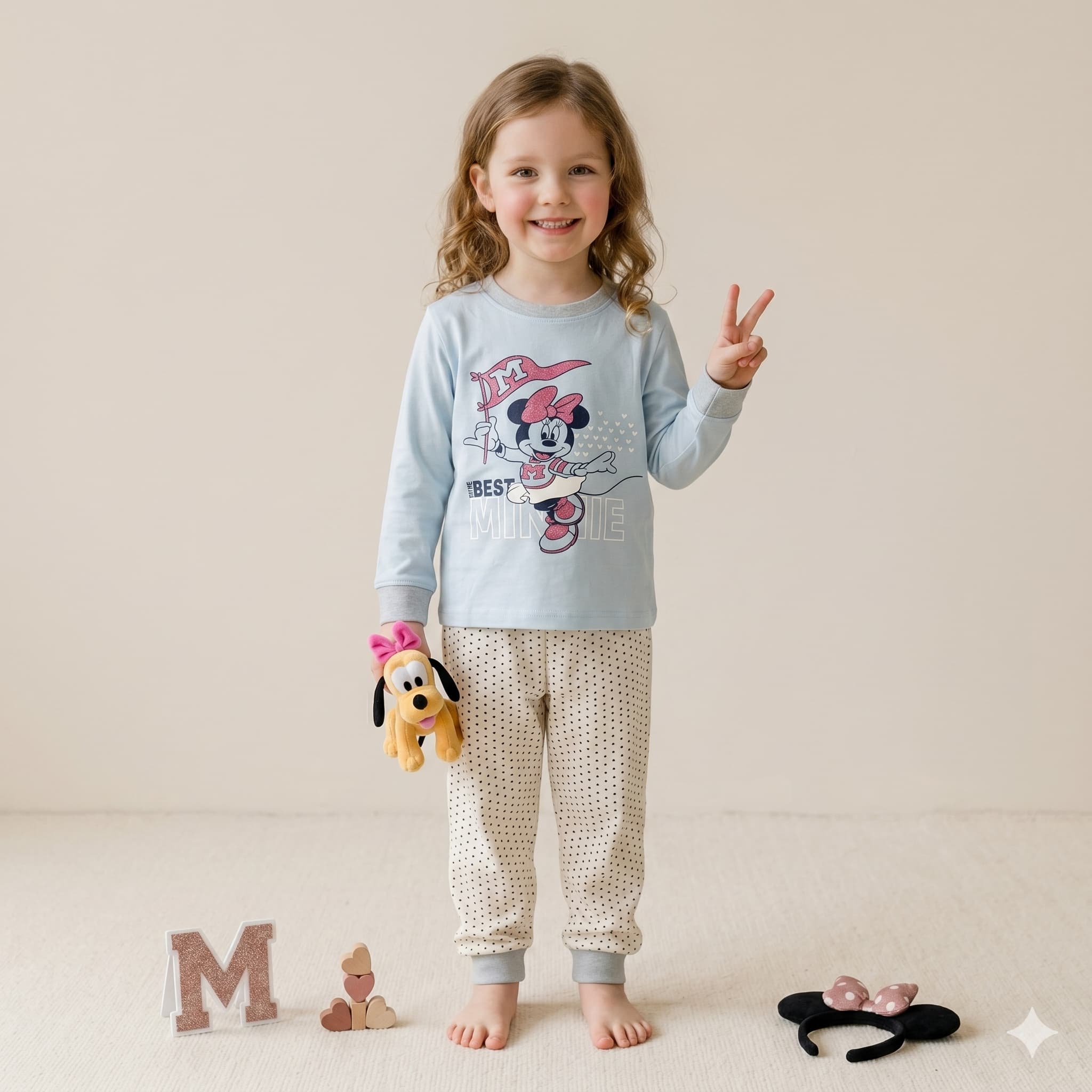 Minnie Mouse Girls Full Sleeves Pajama Set - Sky Blue
