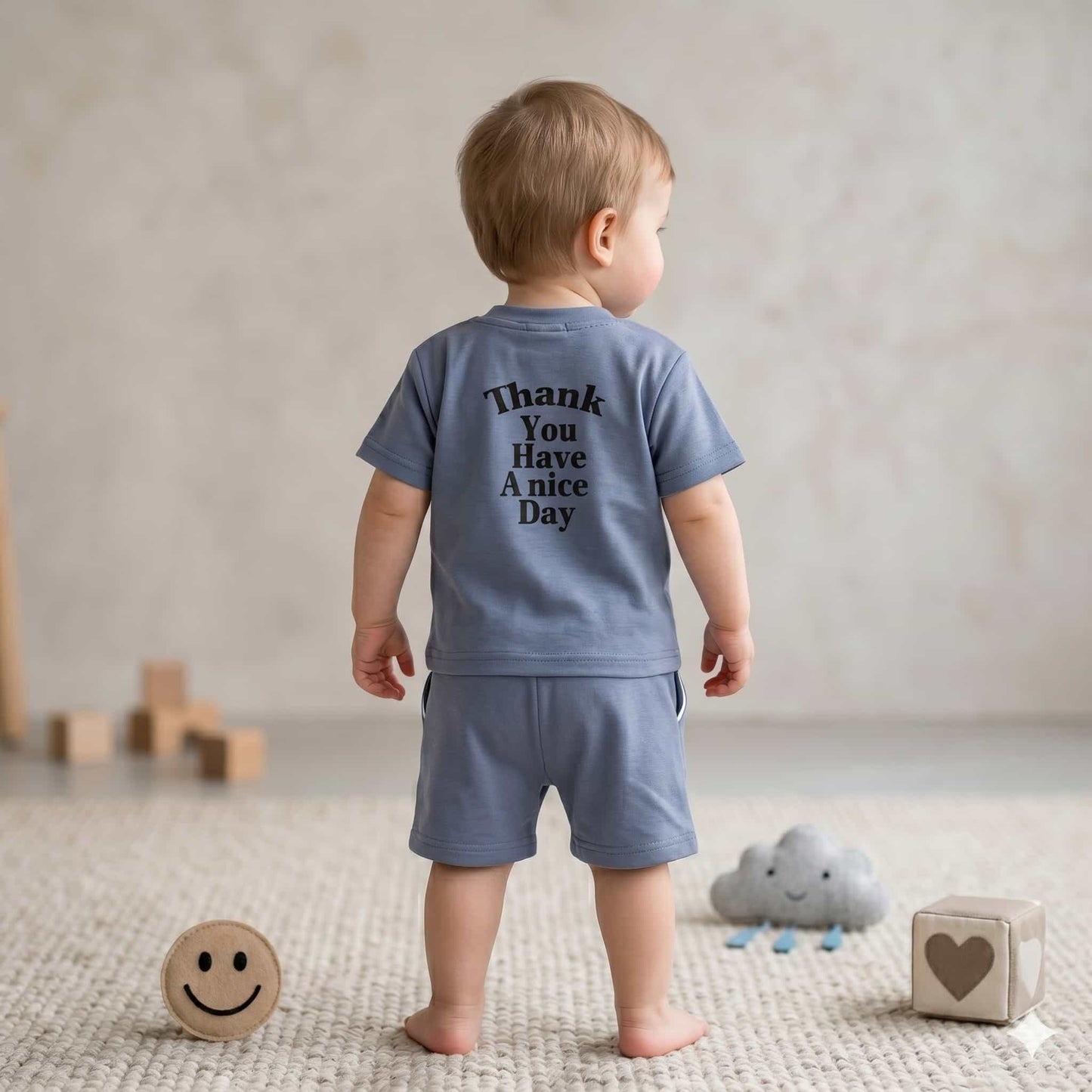 Chic Gratitude Baby boys Half sleeves Short set - Dusty Blue