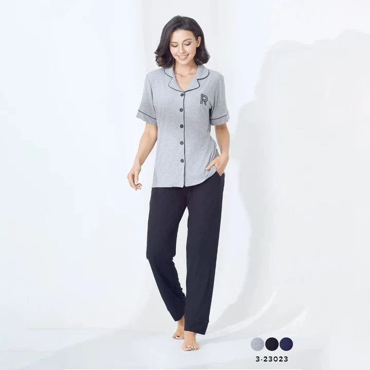2Much Women Pajama Set Women Button Pajama Set - Grey&Black