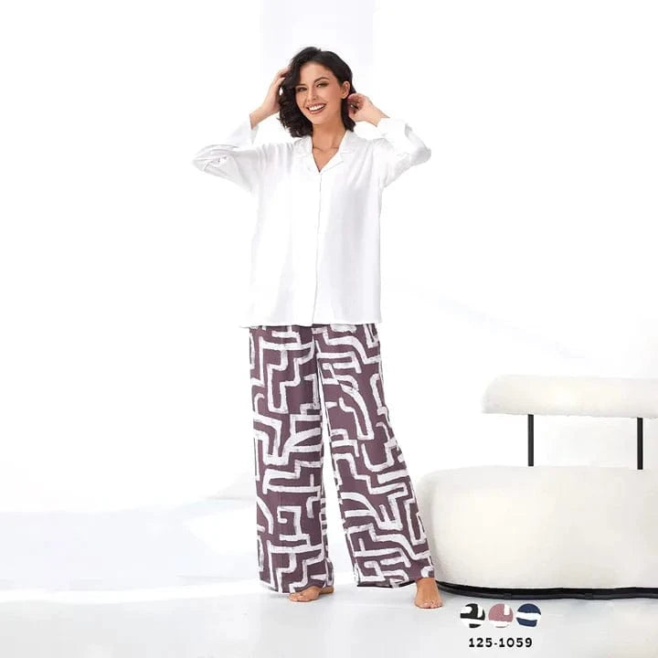 2Much Women Pajama Set Women Button Pajama Set - White&Black