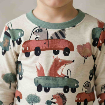 Woodland Commute Boys Full Sleeves Pajama Set - Cream