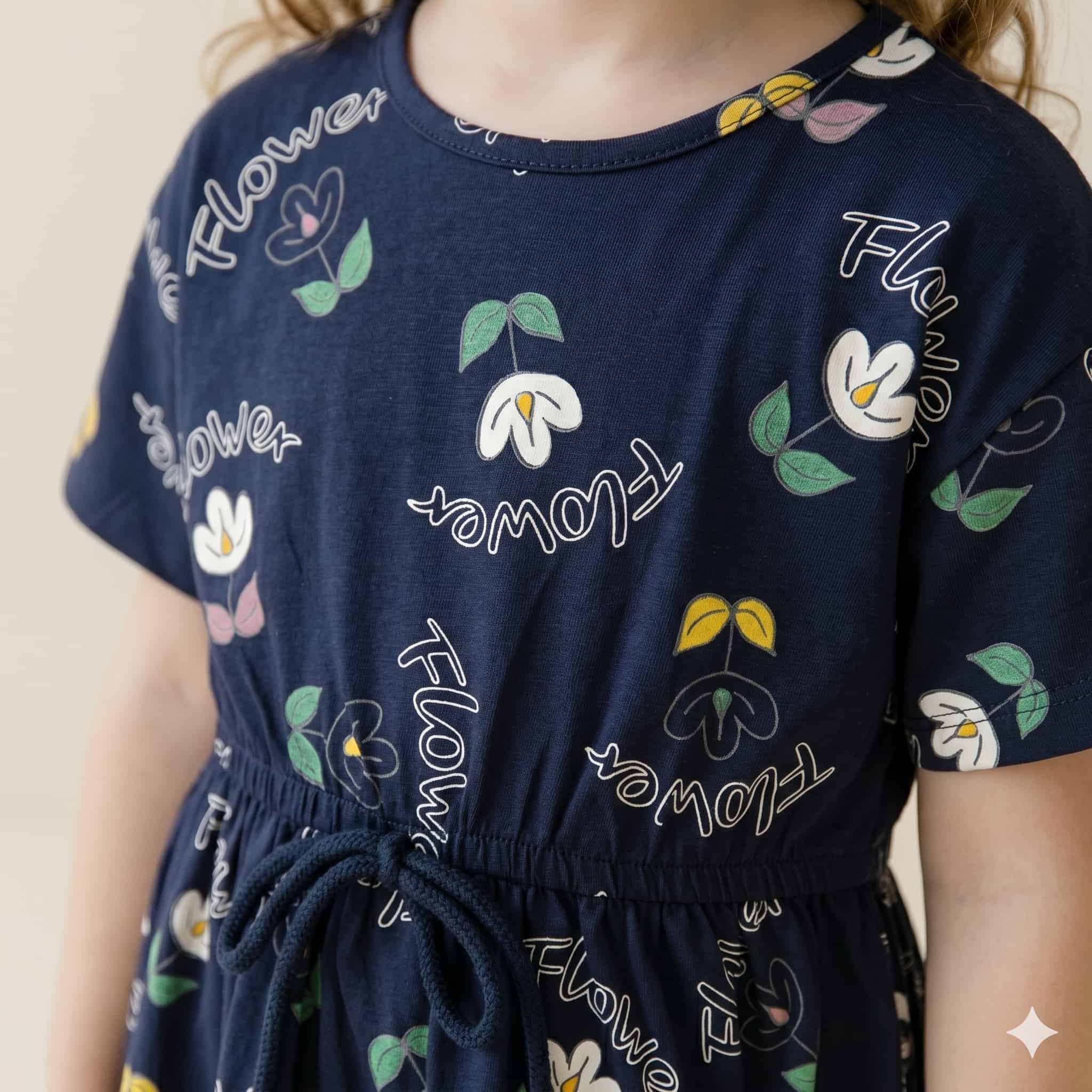 Midnight Meadow Girls Frock Set - Navy Blue