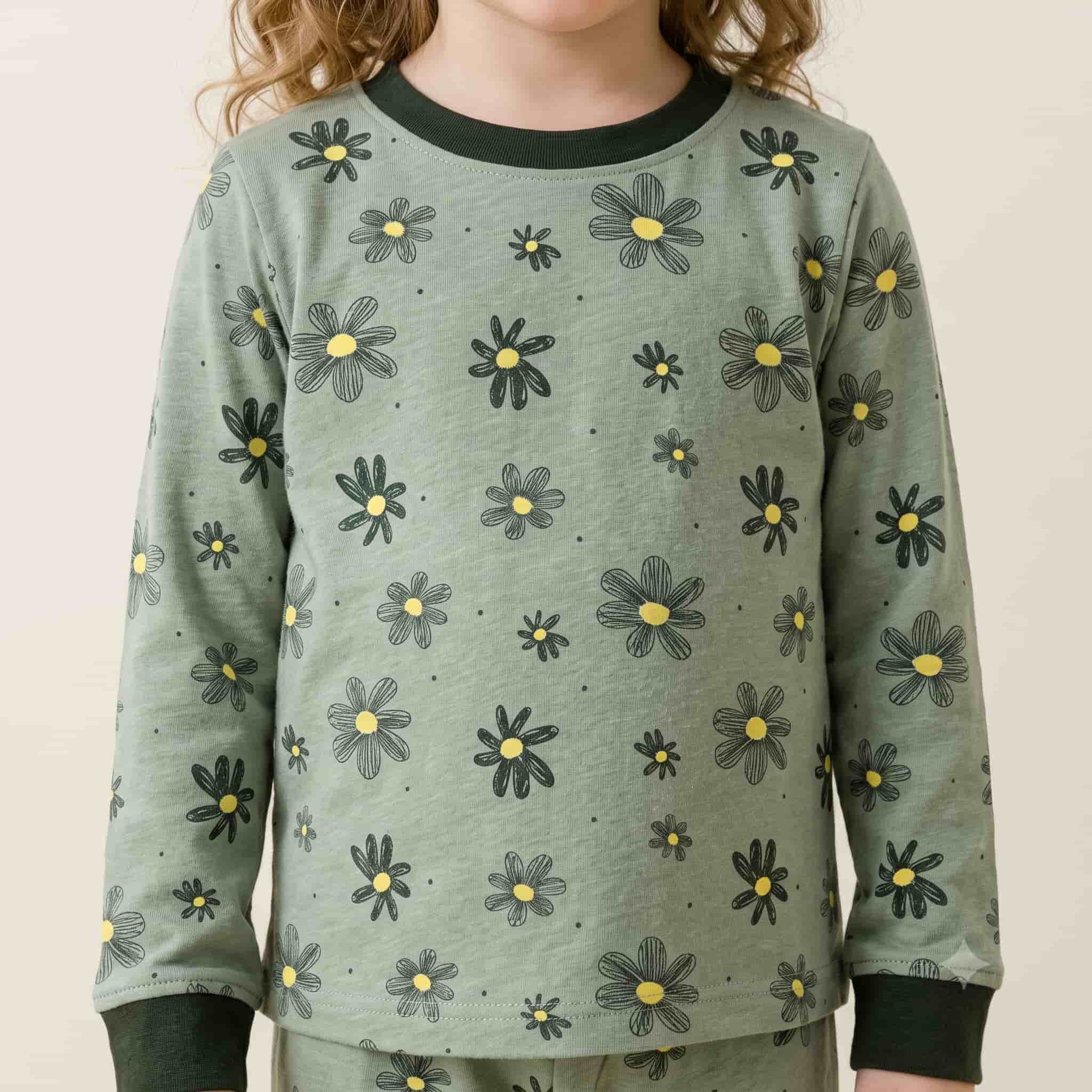 Daisy Dream Girls Full Sleeves Pajama Set - Green