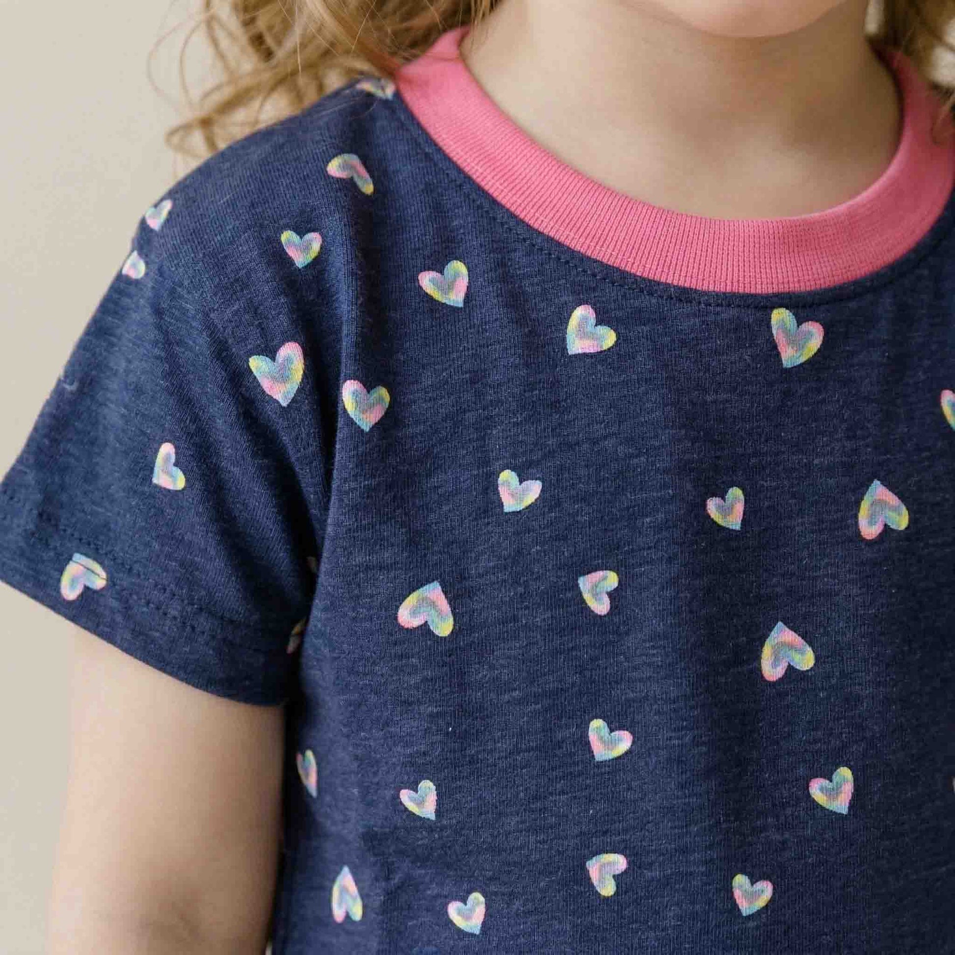 Colorful Hearts Girls Pajama Set - Navy Blue